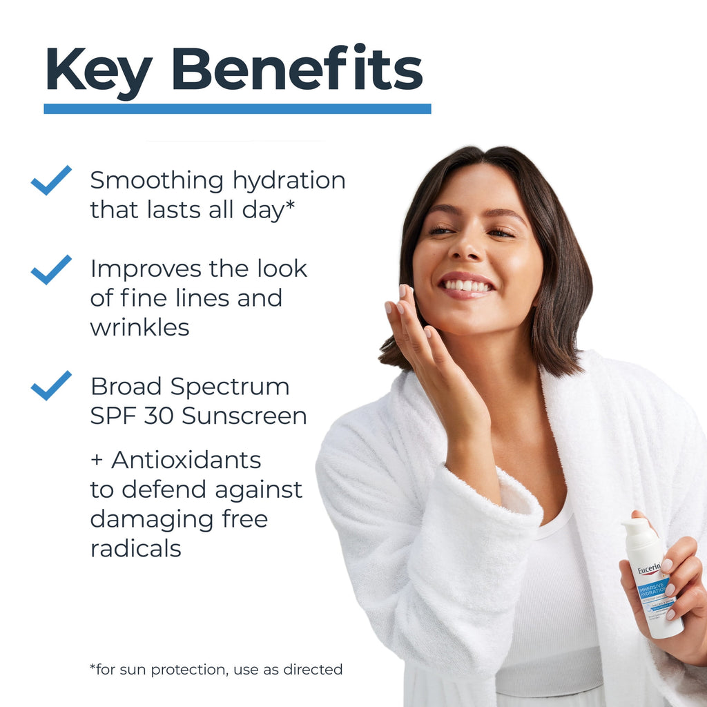 Eucerin Immersive Hydration Daily Face Lotion SPF 30 Sunscreen with Hyaluronic Acid, 1.7 fl oz