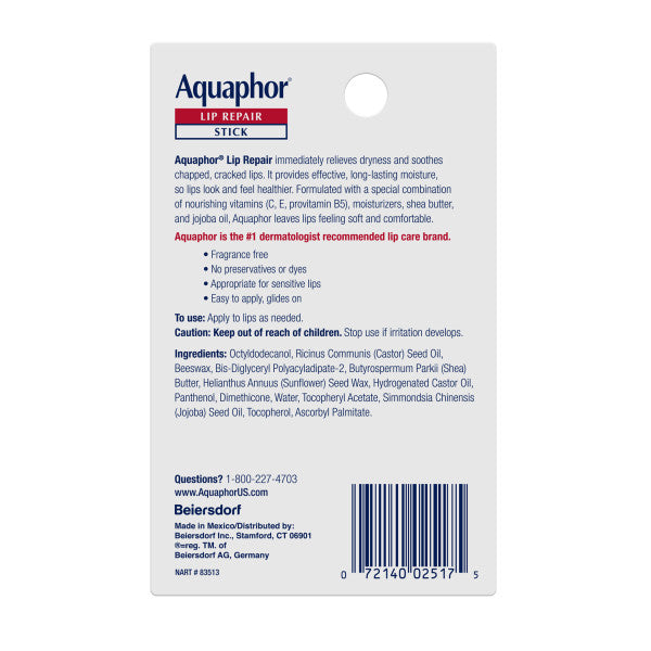 Aquaphor Holiday Lip Repair Balm Stick for Dry Chapped Lips with Shea Butter, 0.17 oz, 2 Pack with Travel Stick Holder