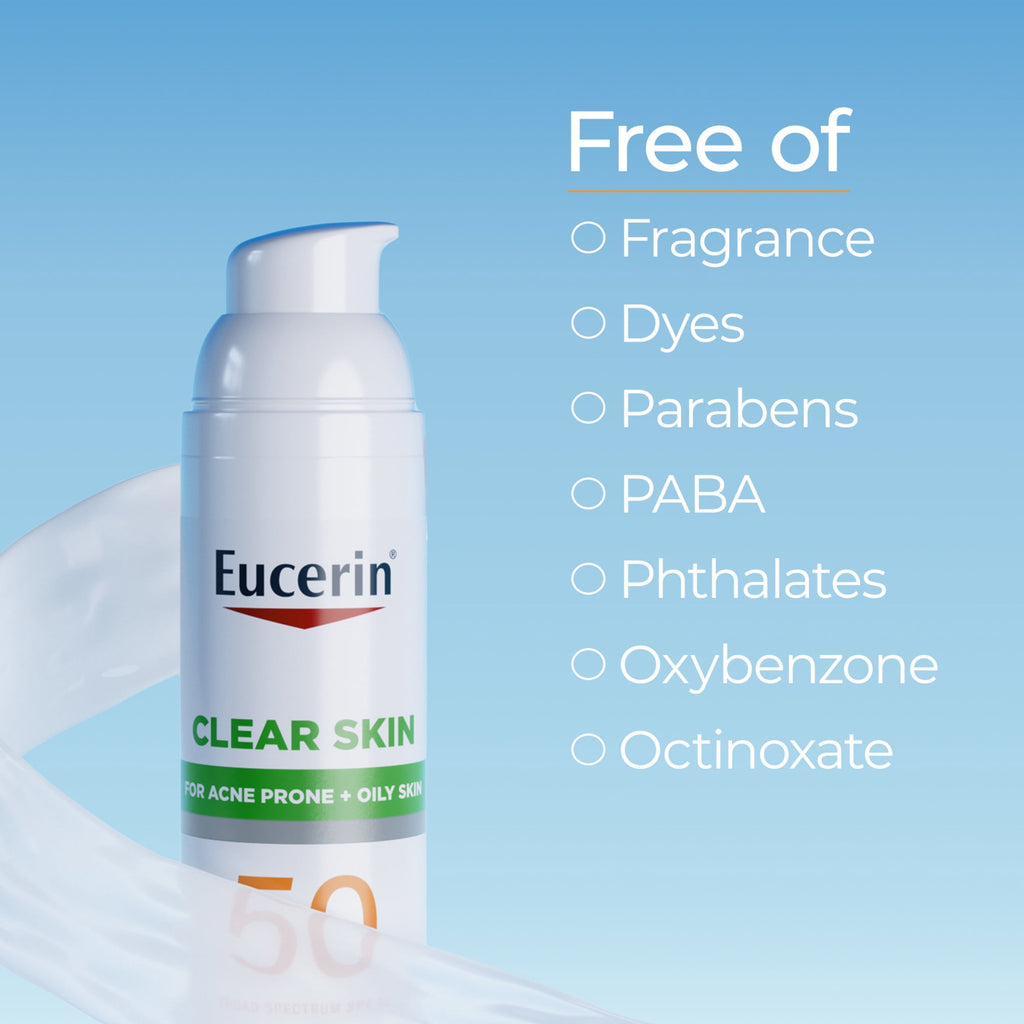 Eucerin Sun Clear Skin Face Sunscreen lotion, acne prone, oily skin, non-comedogenic, SPF 50, 2.5 fl oz