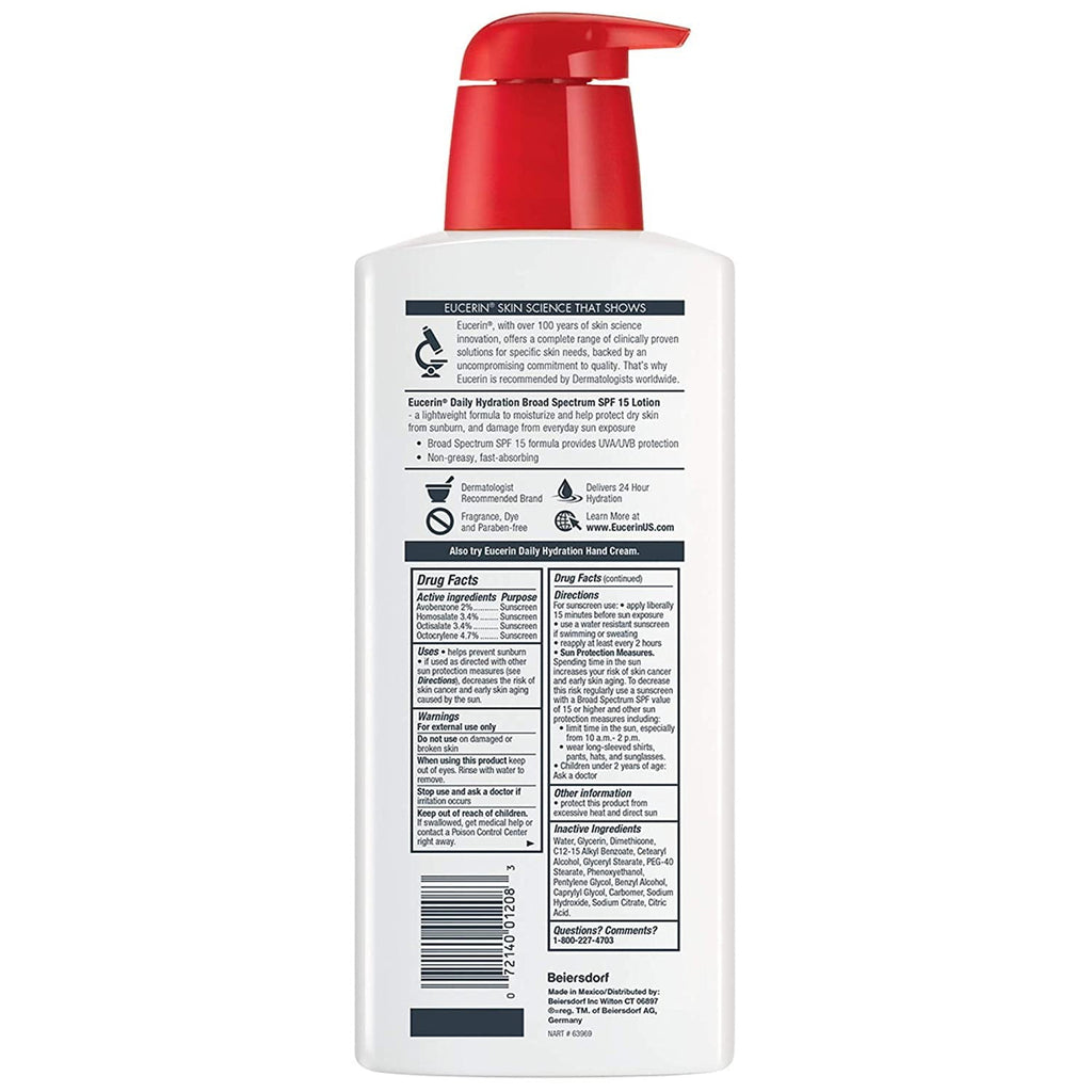 Eucerin Daily Hydration Moisturizer & Sunscreen Lotion SPF 15 16.9 oz (Pack of 2)