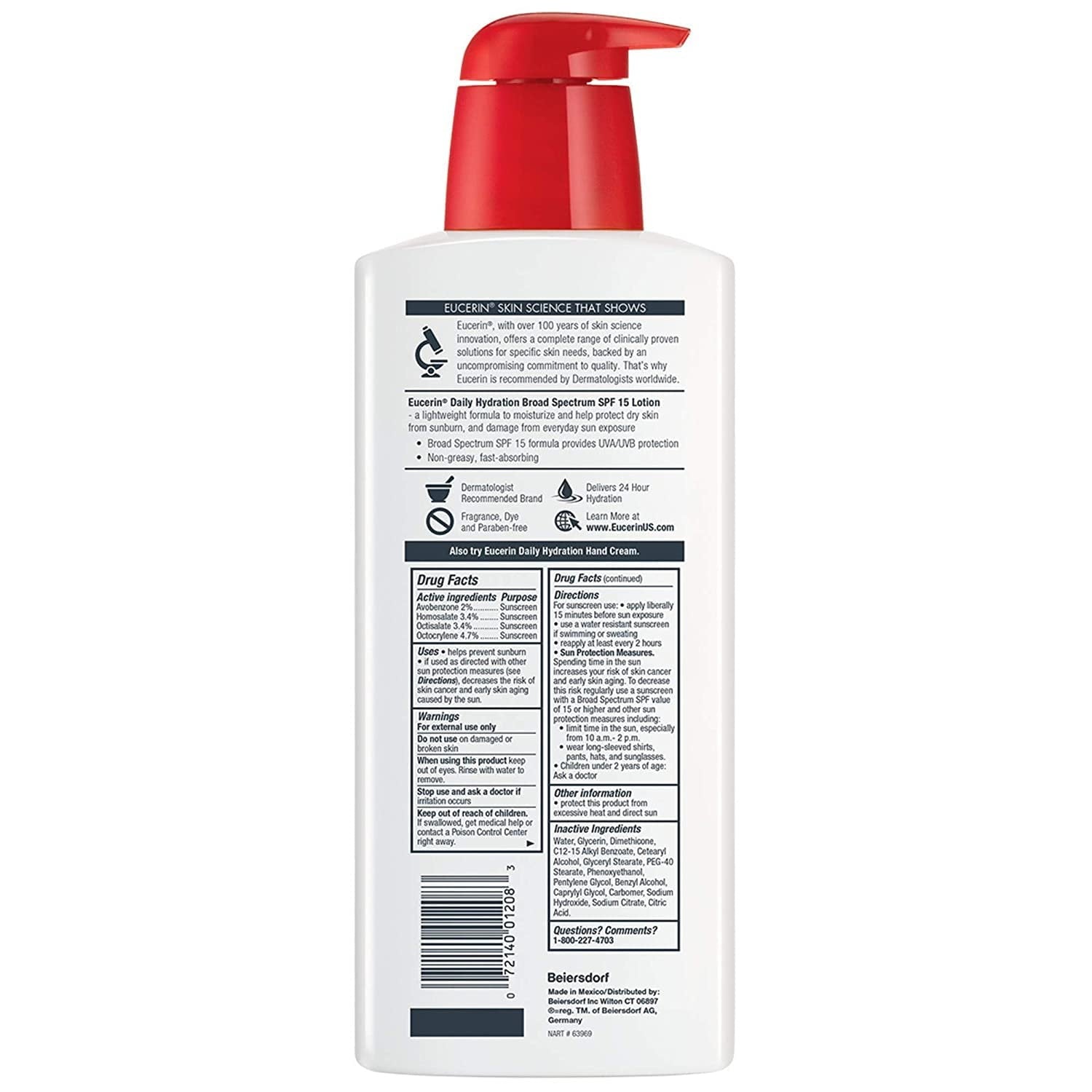 Eucerin Daily Hydration Moisturizer & Sunscreen Lotion SPF 15 16.9 oz (Pack of 2)