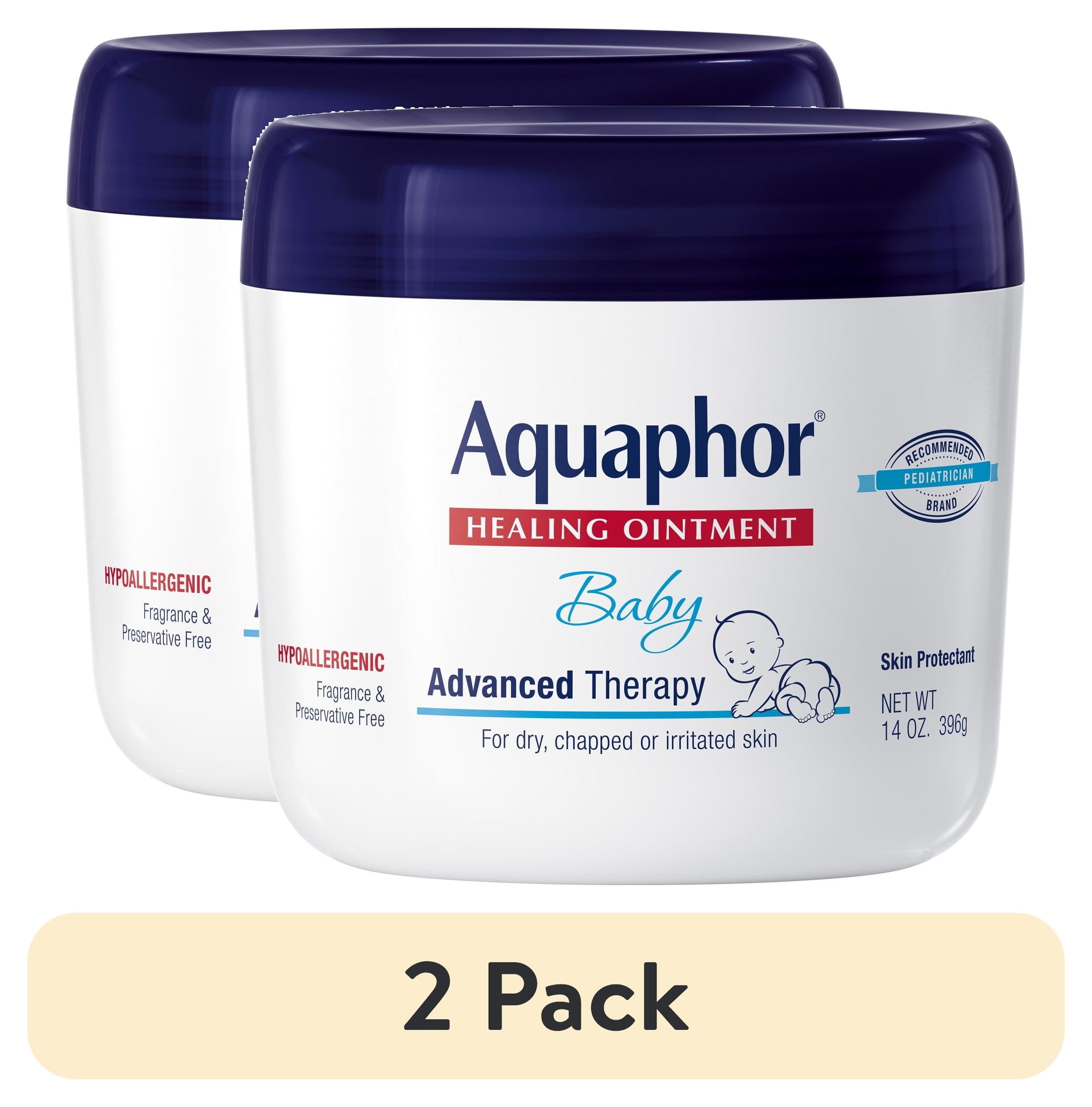 (2 pack) Aquaphor Baby Healing Ointment for Teething, Drool and Diaper Rash, Hypoallergenic, 14 oz