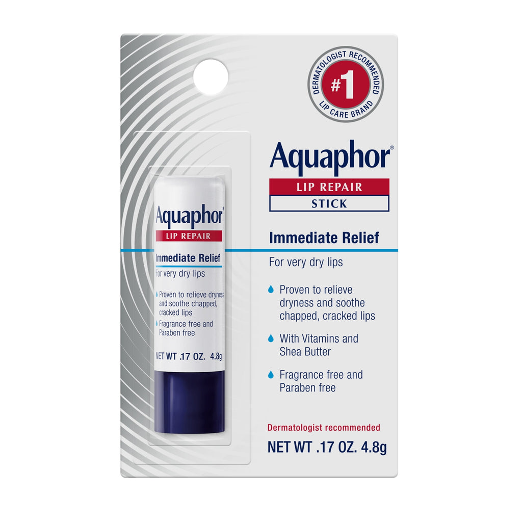 (3 pack) Aquaphor Lip Repair Balm Stick for Dry Chapped Lips with Shea Butter, 0.17 oz