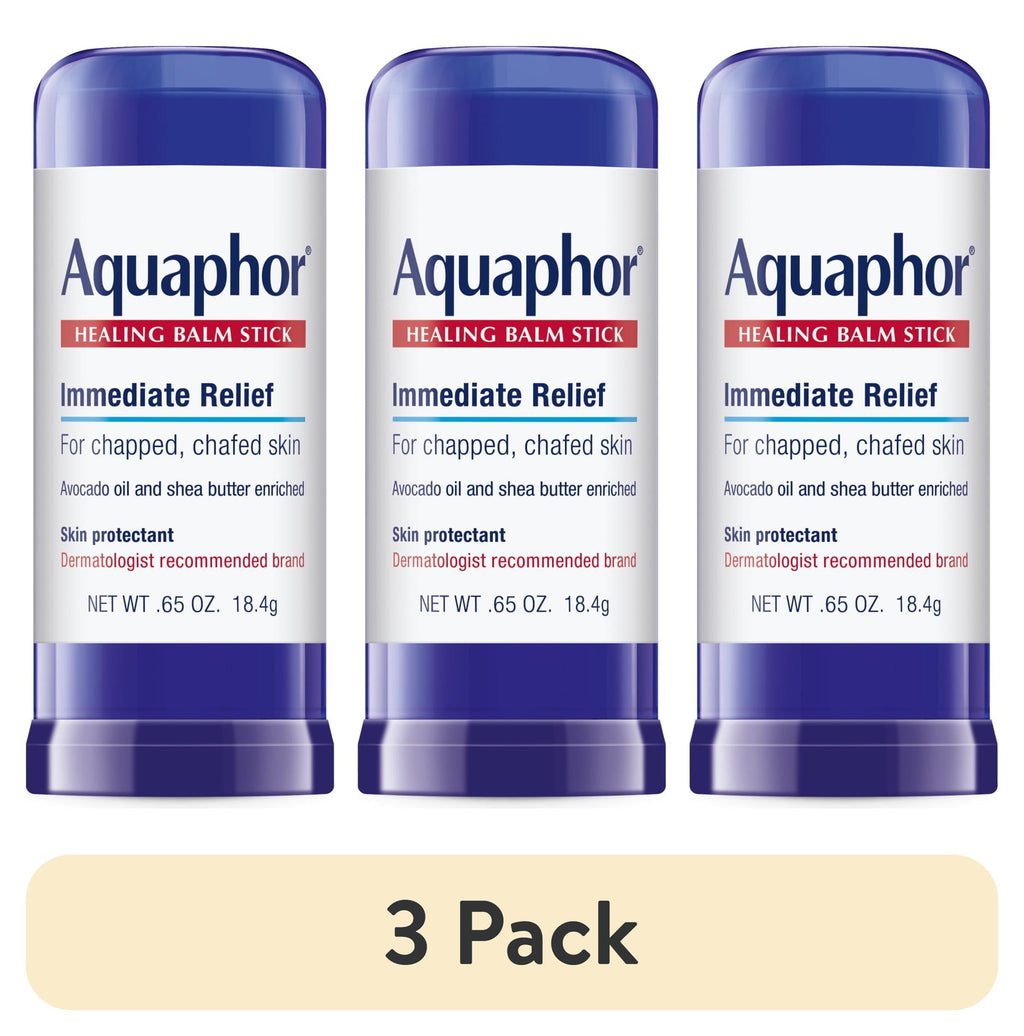 (3 pack) Aquaphor Healing Balm Stick for Chapped, Chafed Skin with Avocado Oil and Shea Butter, 0.65 oz