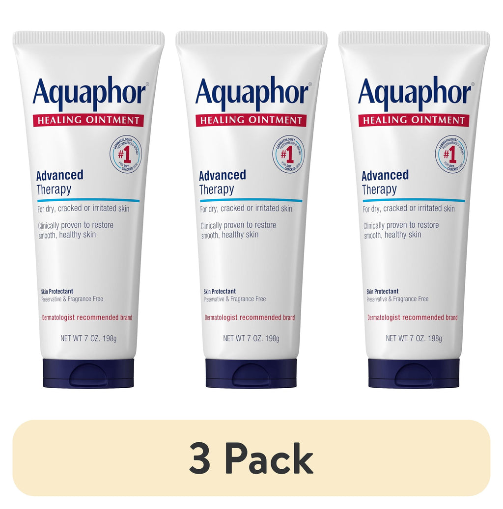 (3 pack) Aquaphor Healing Ointment Skin Protectant for Dry, Cracked, Irritated Skin, Fragrance Free, 7 oz