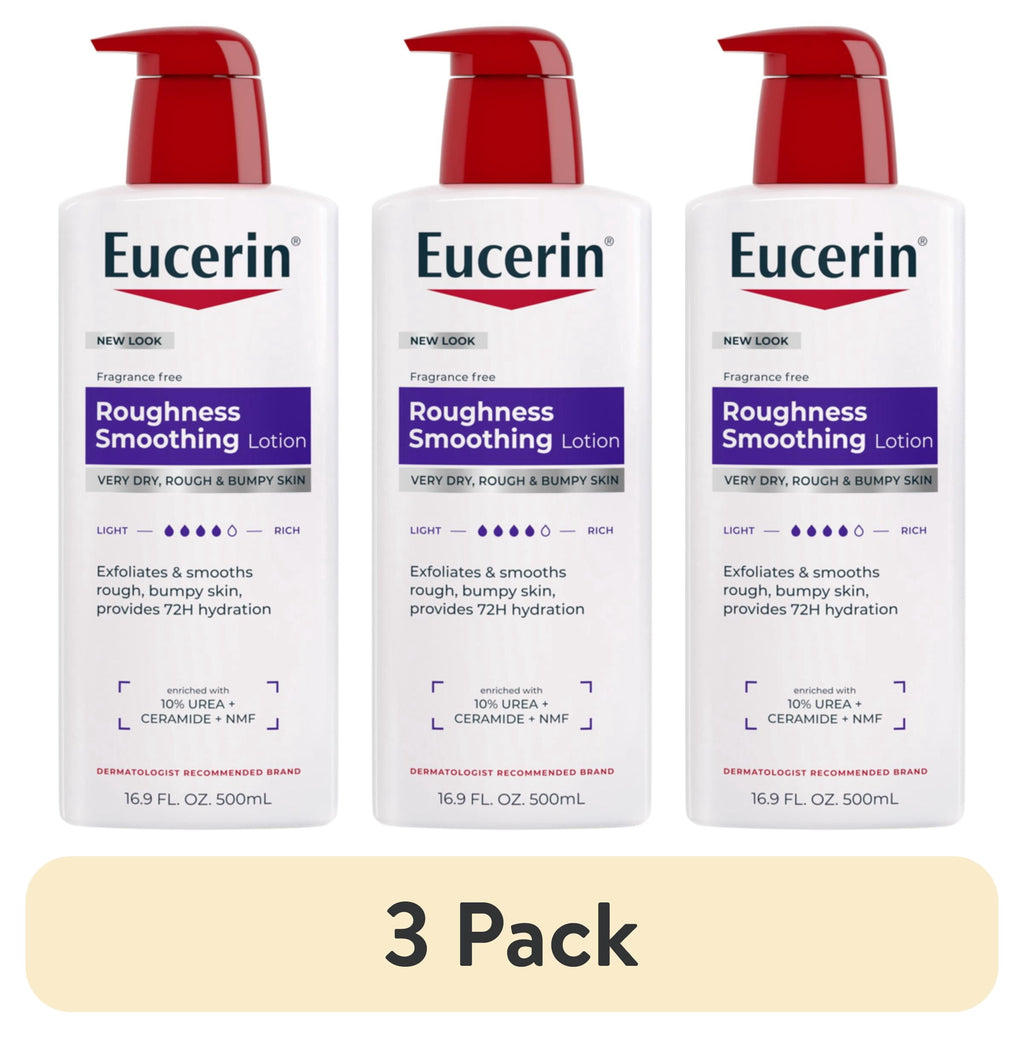 (3 pack) Eucerin Roughness Smoothing Body Lotion for Dry, Rough Skin, 16.9 fl oz Bottle