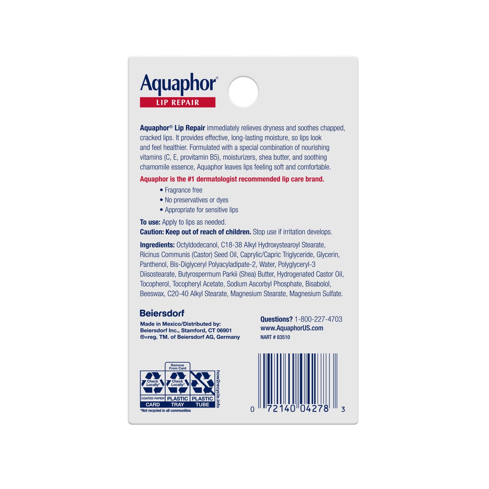 Aquaphor Lip Ointment, Lip Balm with Shea Butter, 0.35 fl oz, 2 Pack