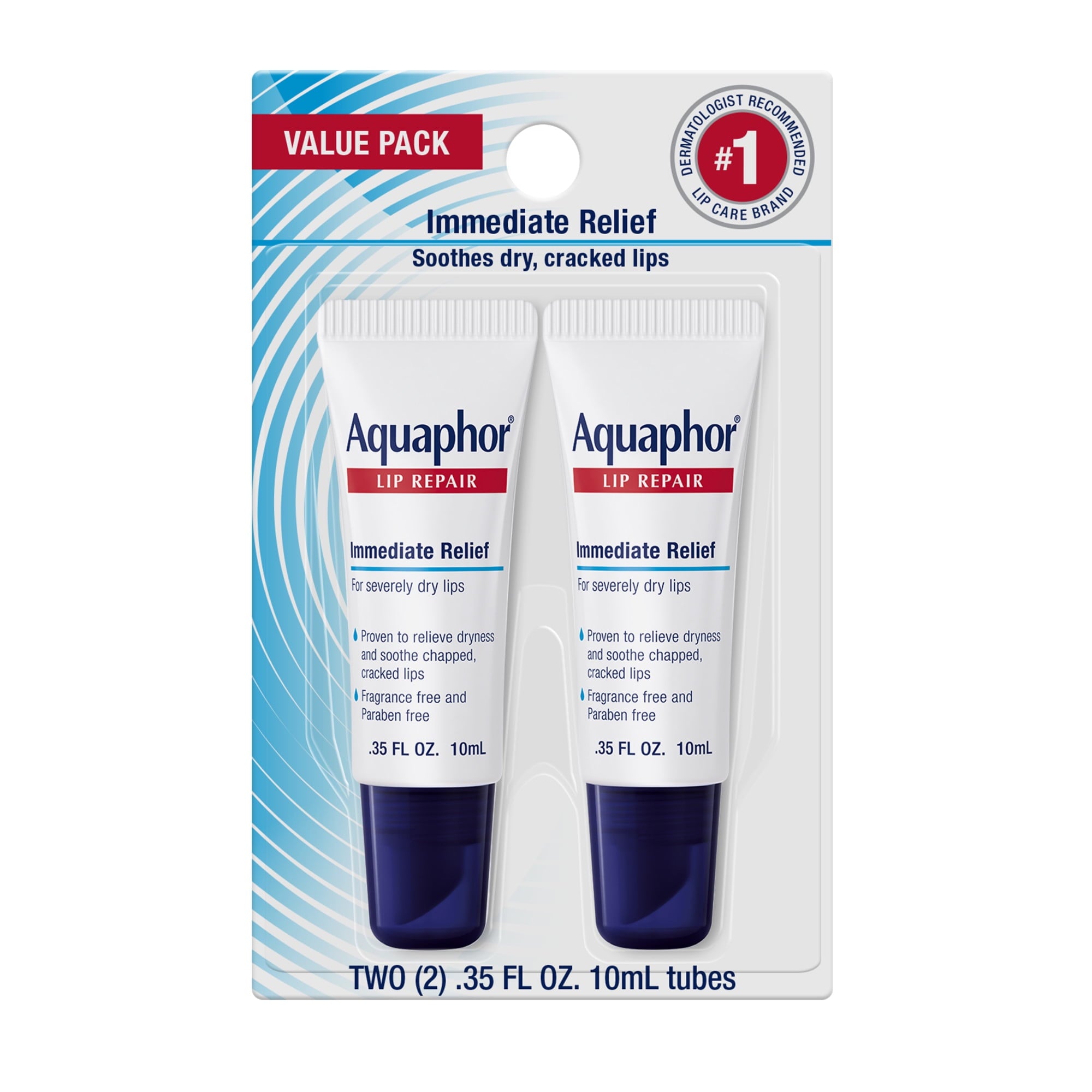 (6 pack) Aquaphor Lip Repair Ointment for Dry Chapped Lips, Lip Balm with Shea Butter, 0.35 fl oz, 2 Pack