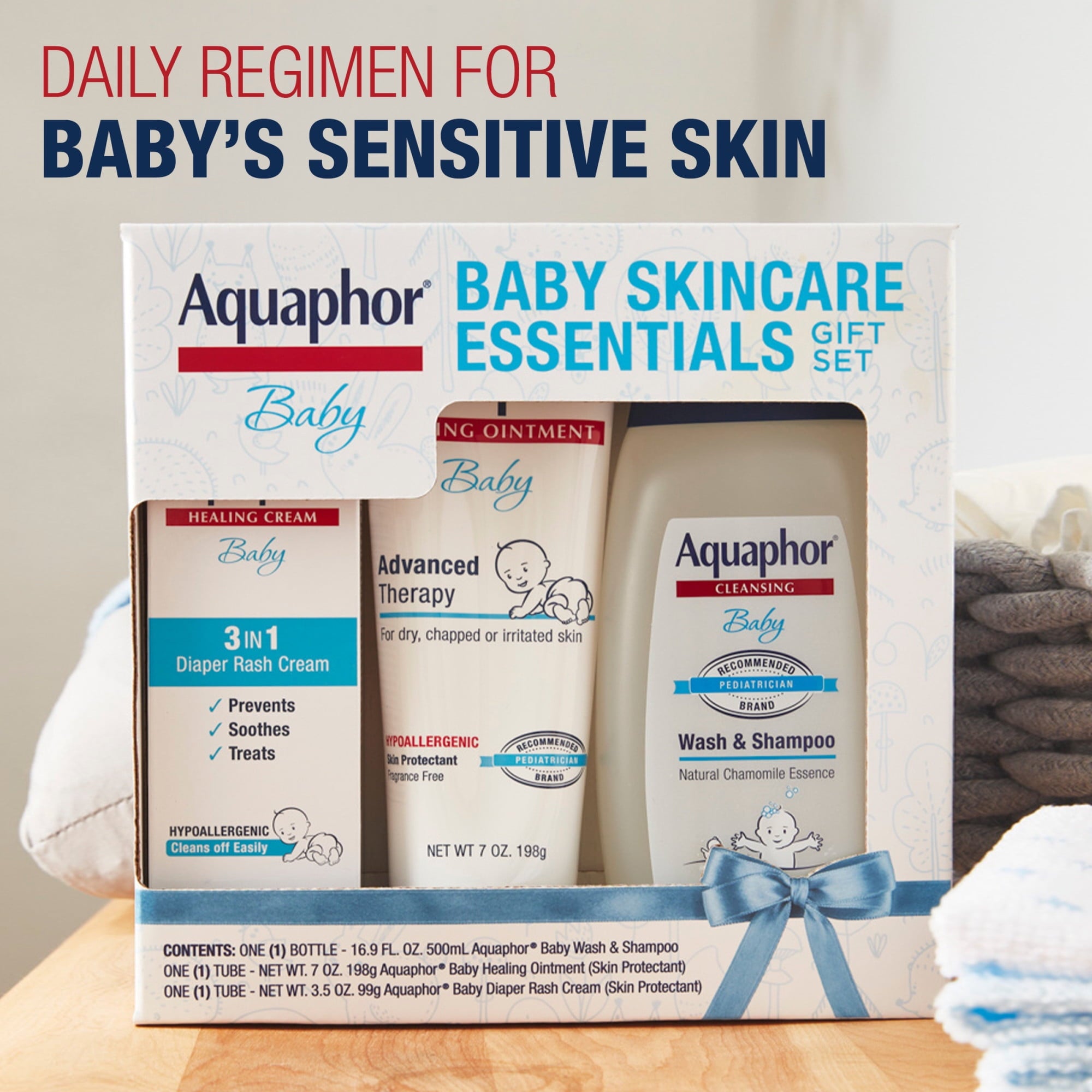Aquaphor Baby Skincare Essentials Gift Set with Baby Wash, Ointment and Diaper Rash Cream, 3 Piece