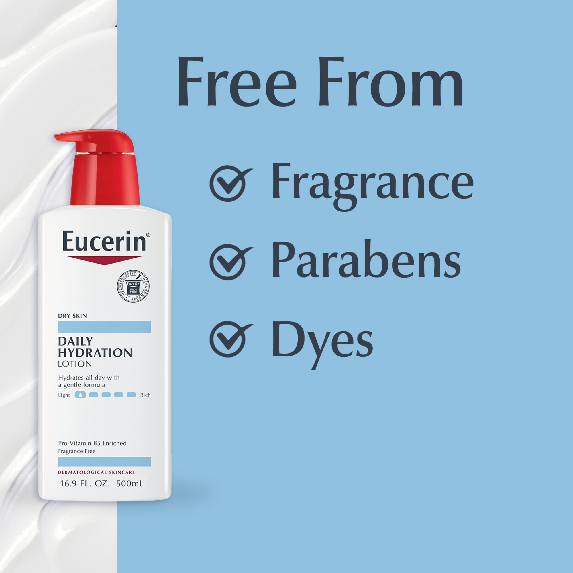 Eucerin Daily Hydration Body Lotion, Unscented Body Lotion, 16.9 fl oz Pump Bottle