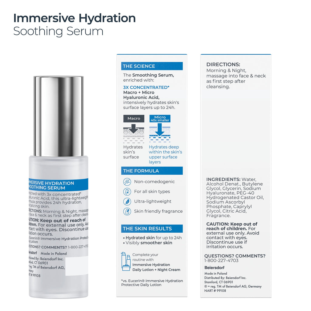 Eucerin Immersive Hydration Smoothing Face Serum with Hyaluronic Acid, 1 fl oz