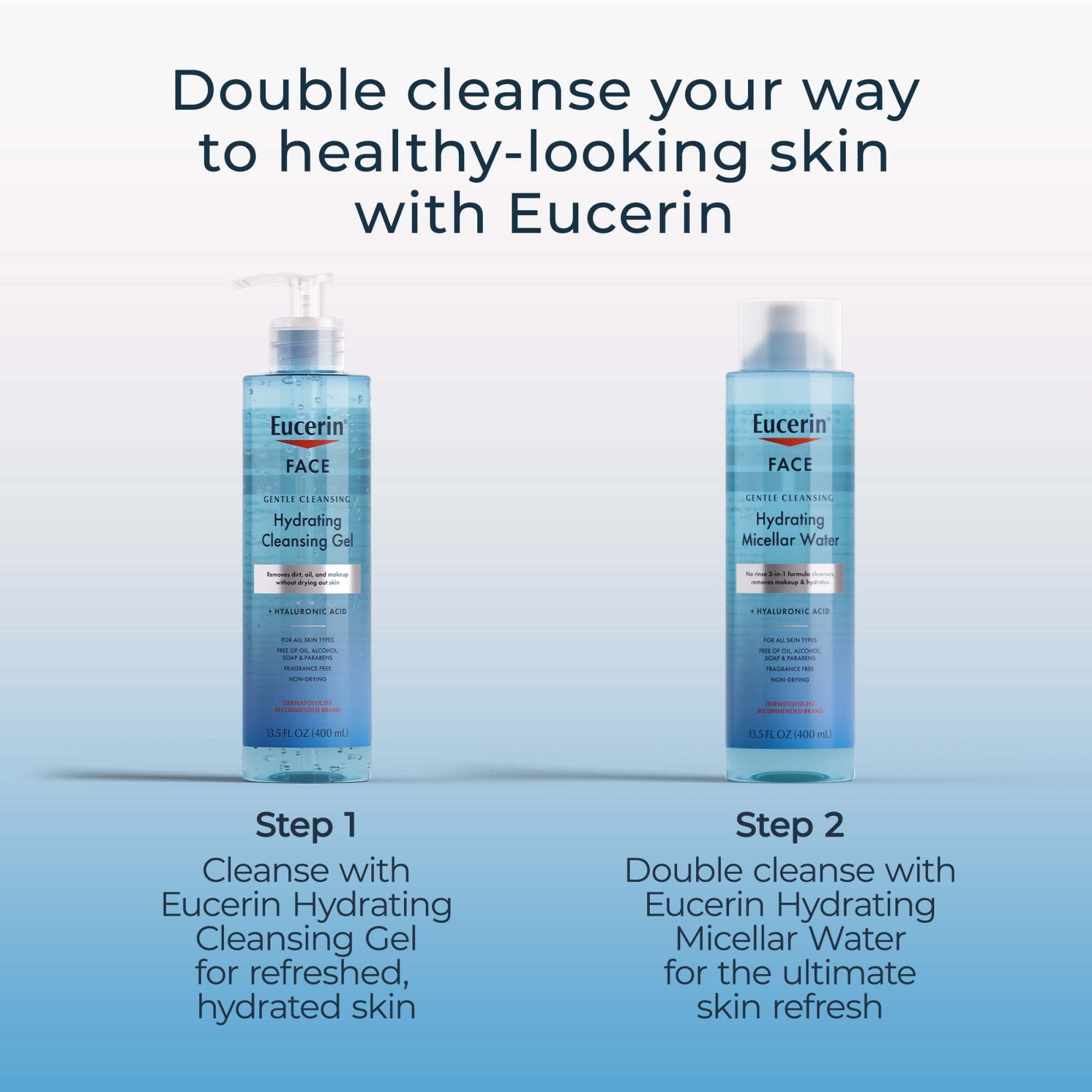 Eucerin Face Hydrating Cleansing Gel Facial Cleanser with Hyaluronic Acid, Makeup Remover, 13.5 fl oz