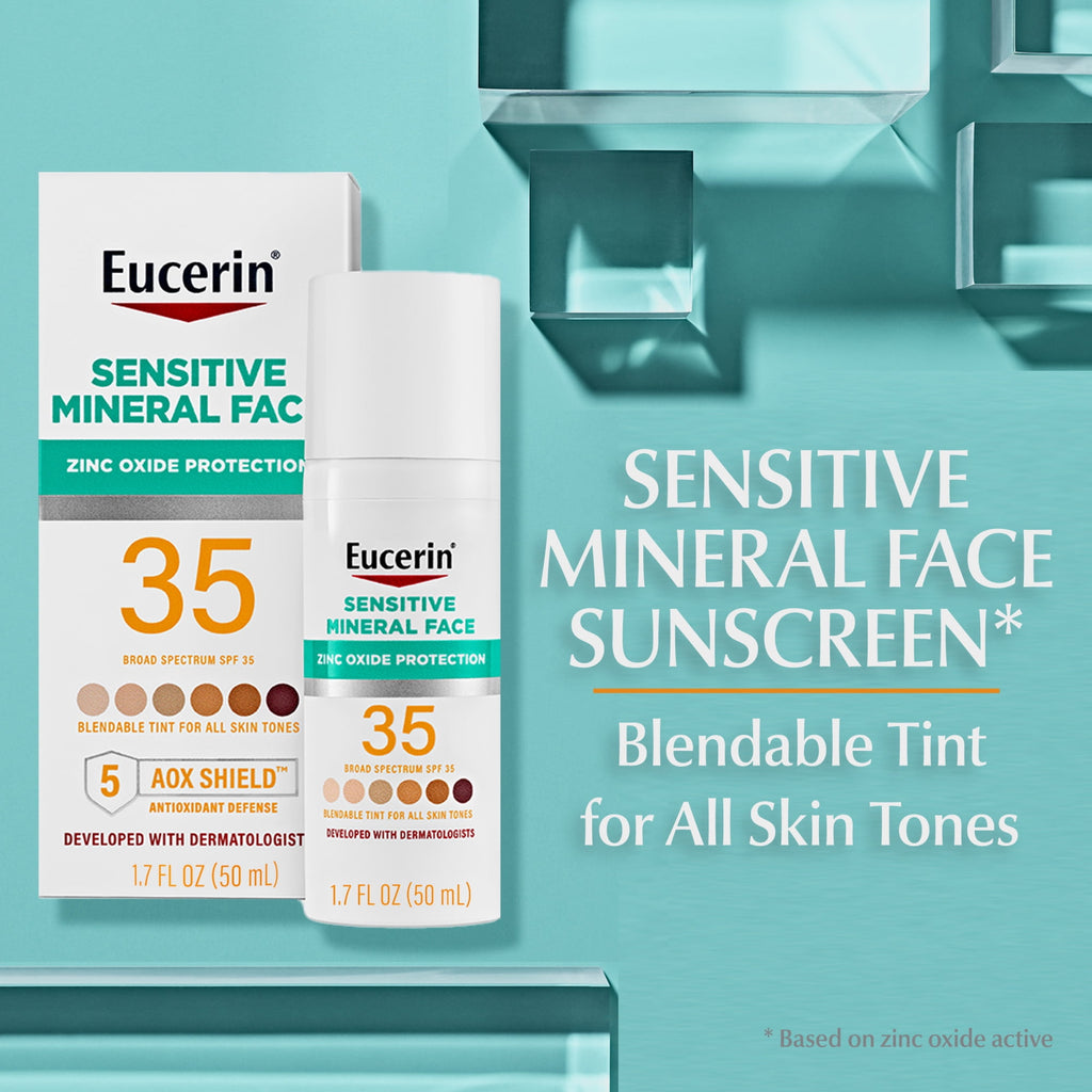 Eucerin Sun Sensitive Mineral Tinted Face Sunscreen Lotion with Zinc Oxide, SPF 35, 1.7 fl oz