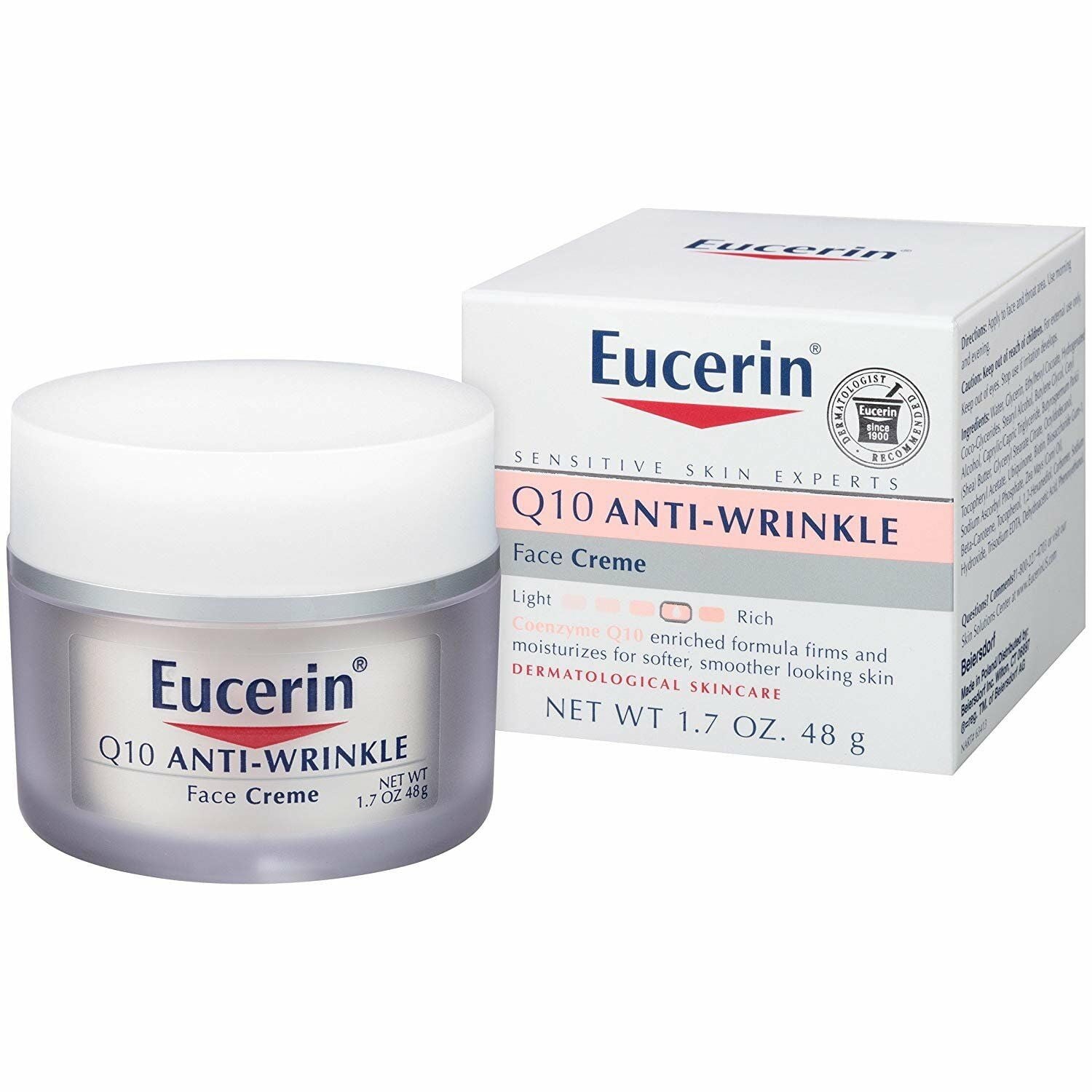 Eucerin Q10 Anti-Wrinkle Face Creme, Unscented, 1.7 oz (5 pack) (Bundle)