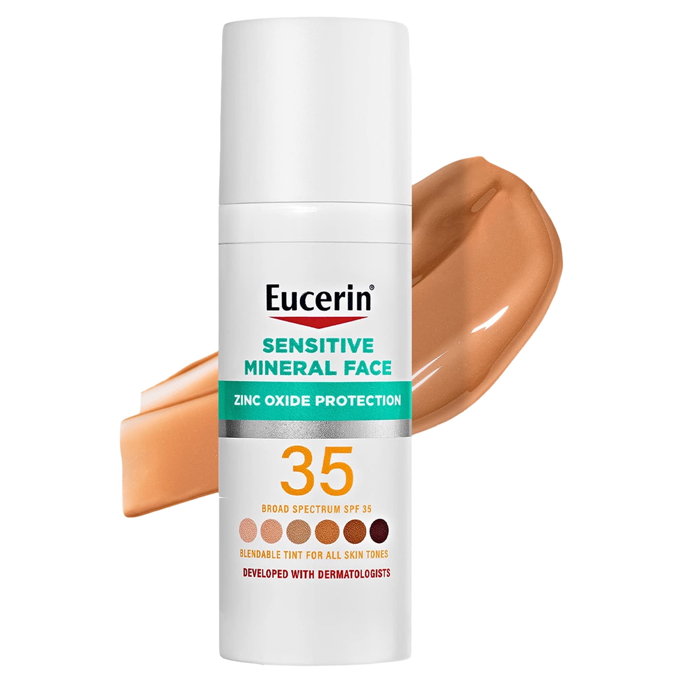 Eucerin Sun Tinted Mineral Face Sunscreen Lotion SPF 35, Non-Comedogenic Mineral Sunscreen with Gentle Zinc Oxide Protection for Sensitive Skin, 1.7 Fl Oz Bottle