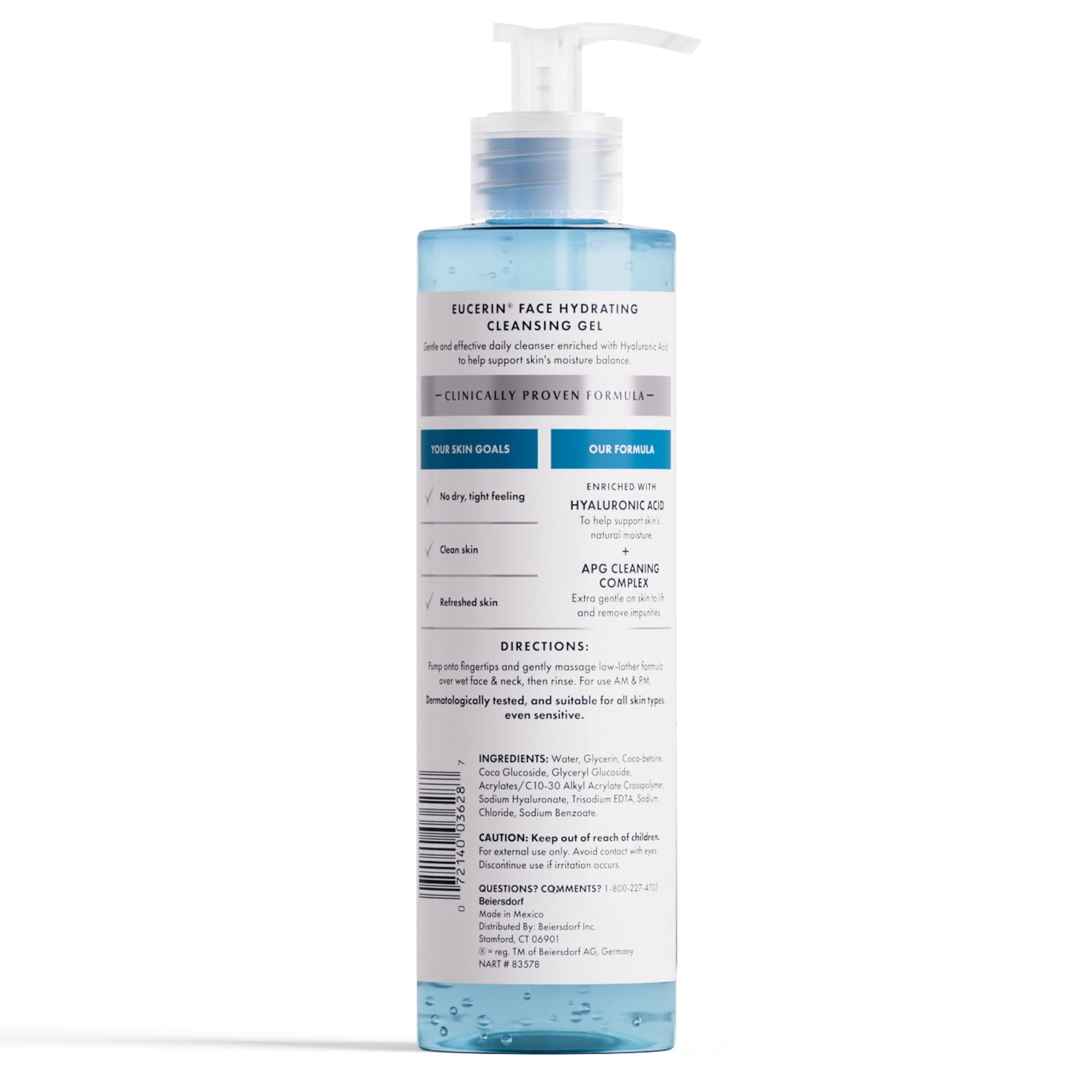 Eucerin Face Hydrating Cleansing Gel Facial Cleanser with Hyaluronic Acid, Makeup Remover, 13.5 fl oz