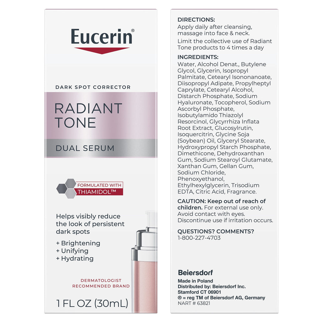 Eucerin Radiant Tone Dual Serum, Dark Spot Corrector with Thiamidol and Hyaluronic Acid, 1 fl oz