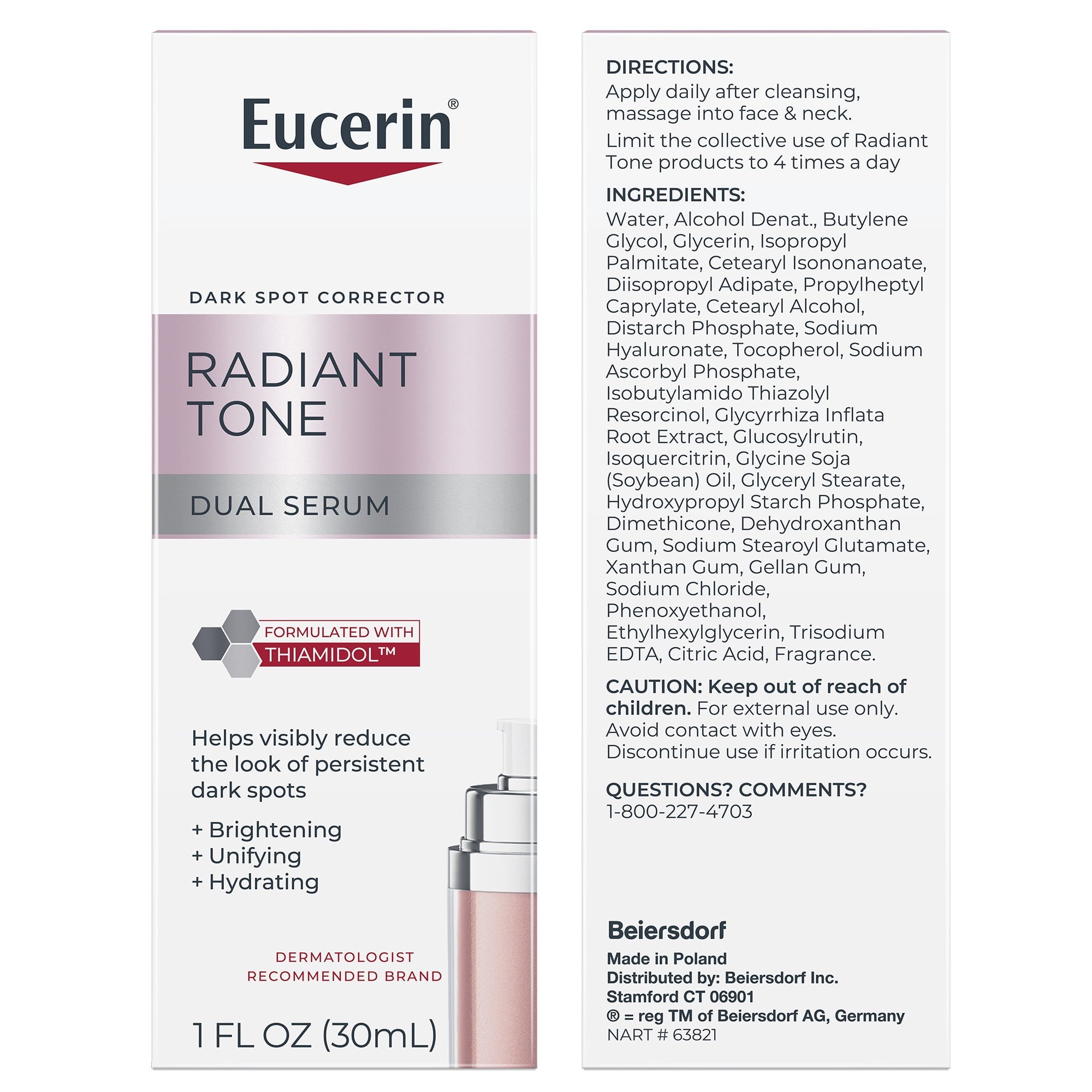 Eucerin Radiant Tone Dual Serum, Dark Spot Corrector with Thiamidol and Hyaluronic Acid, 1 fl oz