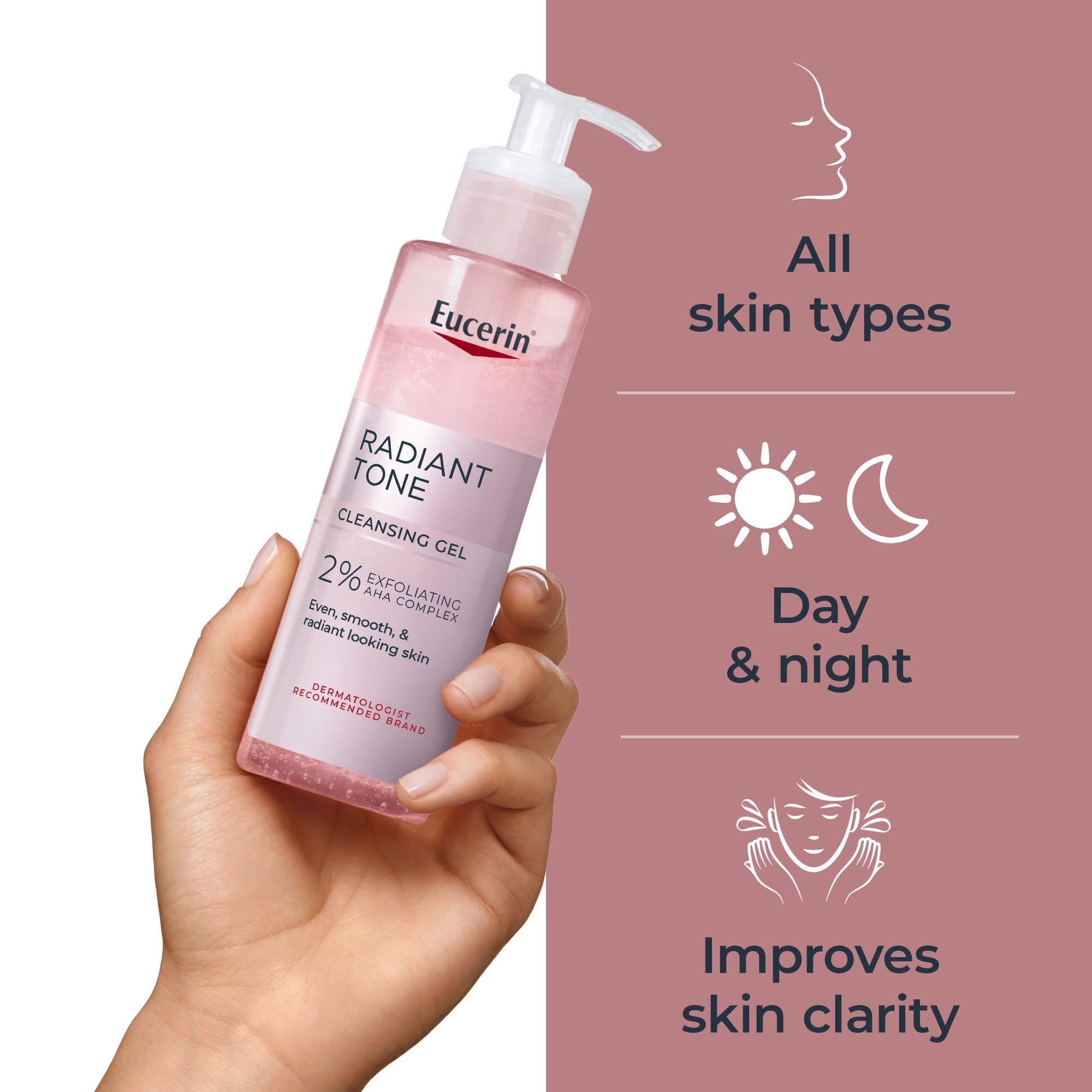 Eucerin Radiant Tone Face Cleanser Gel with 2% Exfoliating AHA Complex, 6.8 fl oz