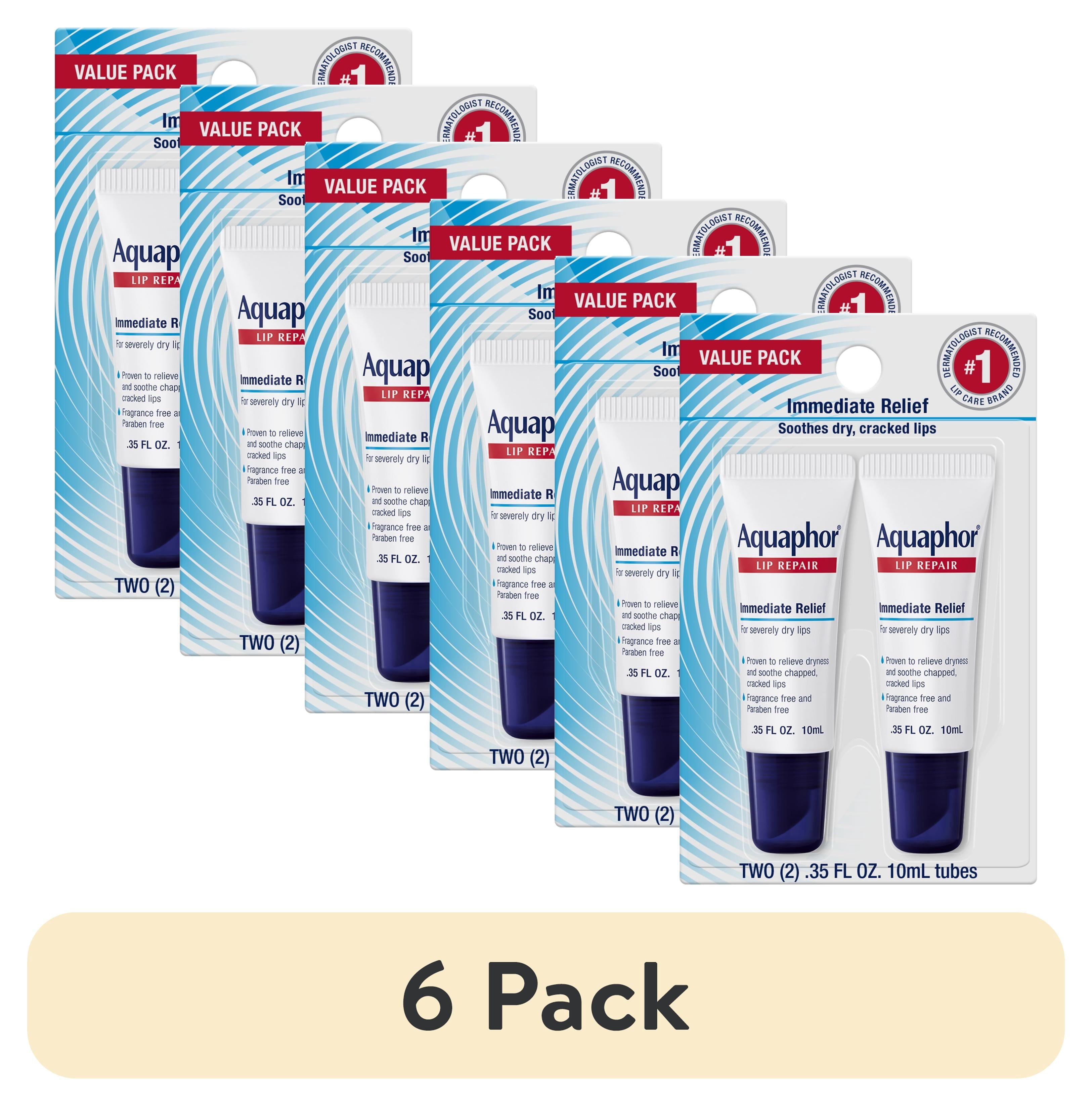 (6 pack) Aquaphor Lip Repair Ointment for Dry Chapped Lips, Lip Balm with Shea Butter, 0.35 fl oz, 2 Pack