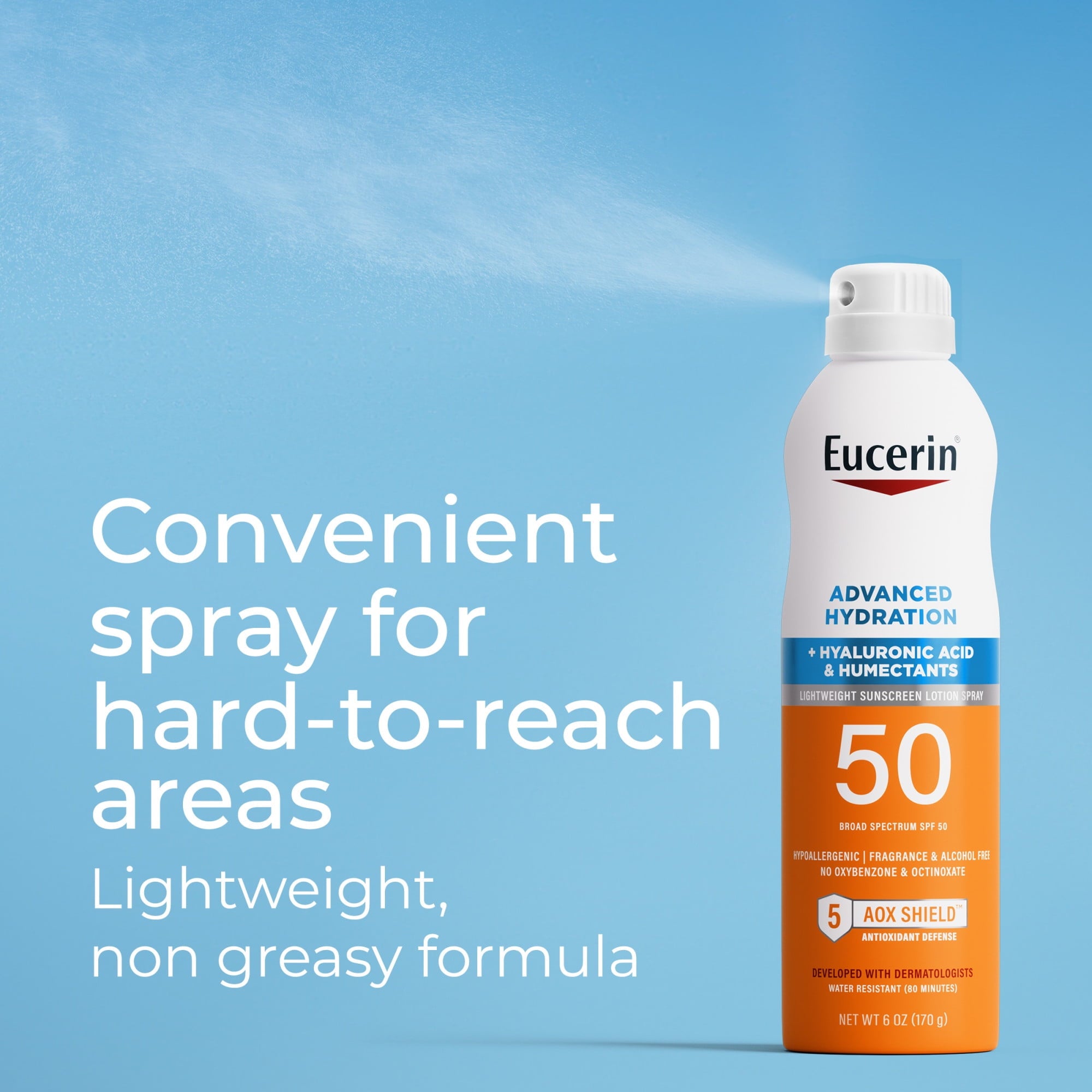 Eucerin Sun Advanced Hydration SPF 50 Sunscreen Spray with Hyaluronic Acid, Hydrates Skin, 6 fl oz