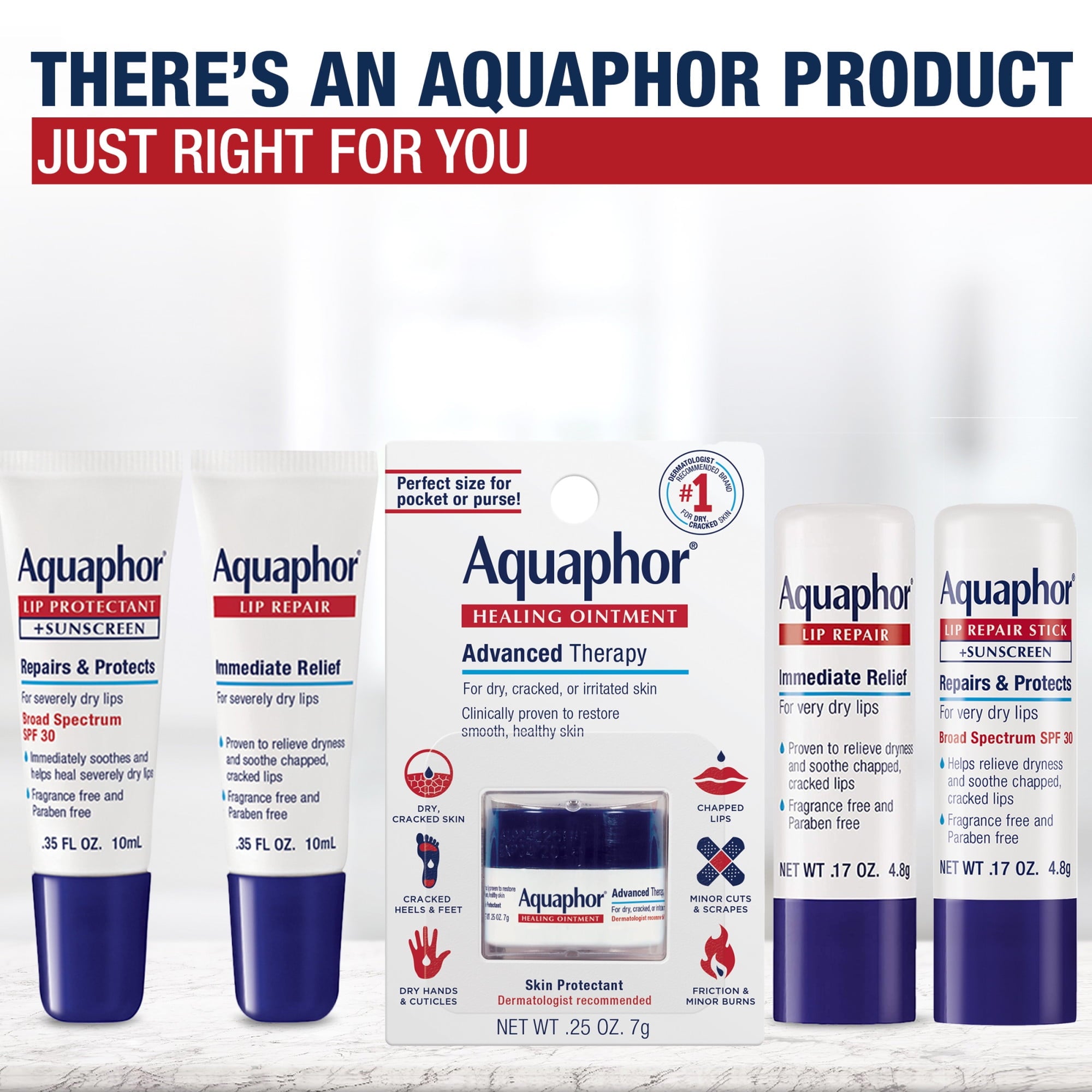 (3 pack) Aquaphor Lip Repair Balm Stick for Dry Chapped Lips with Shea Butter, 0.17 oz