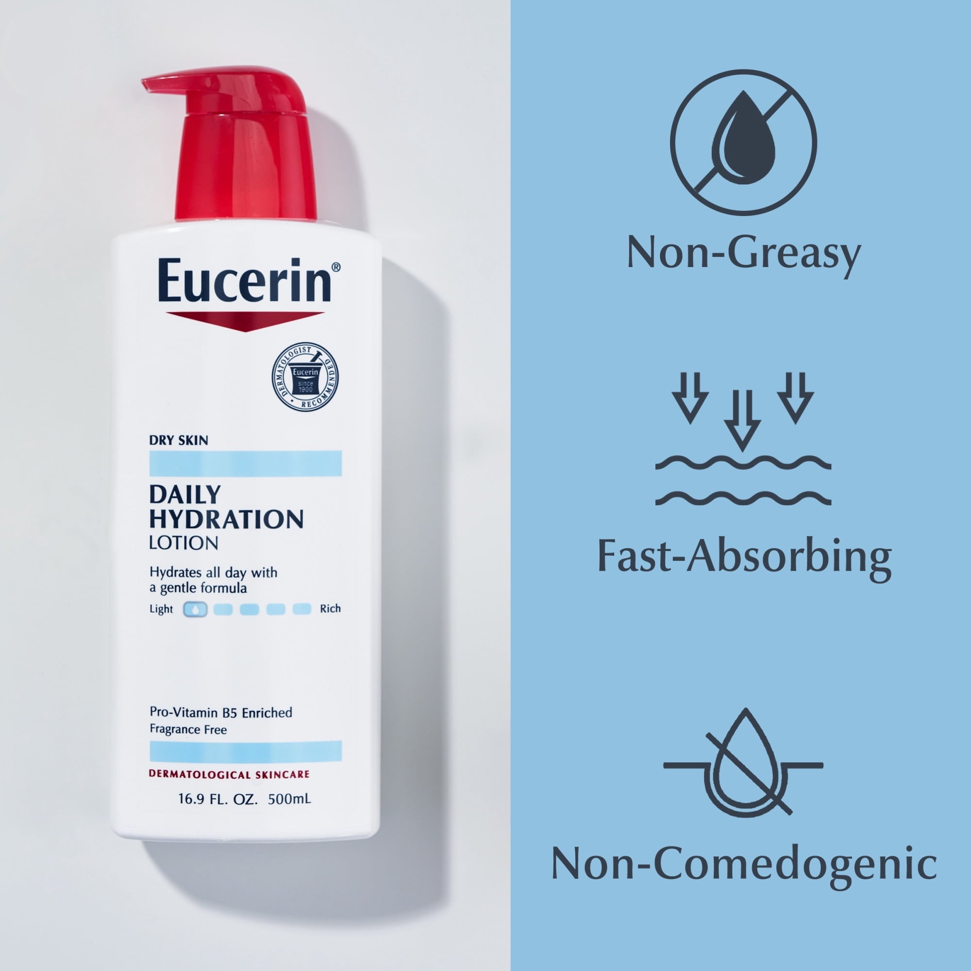 Eucerin Daily Hydration Body Lotion, Unscented Body Lotion, 16.9 fl oz Pump Bottle