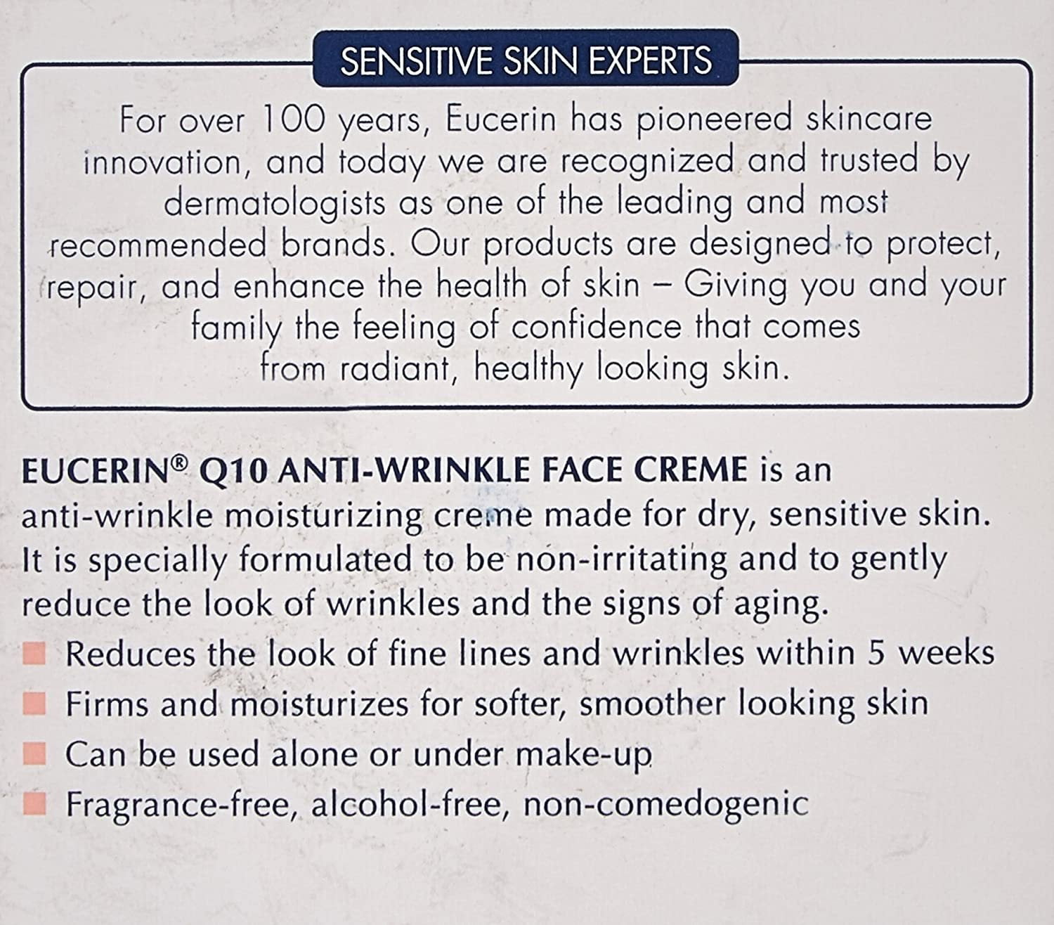 Eucerin Sensitive Skin Experts Q10 Anti-Wrinkle Face Creme 1.70 oz