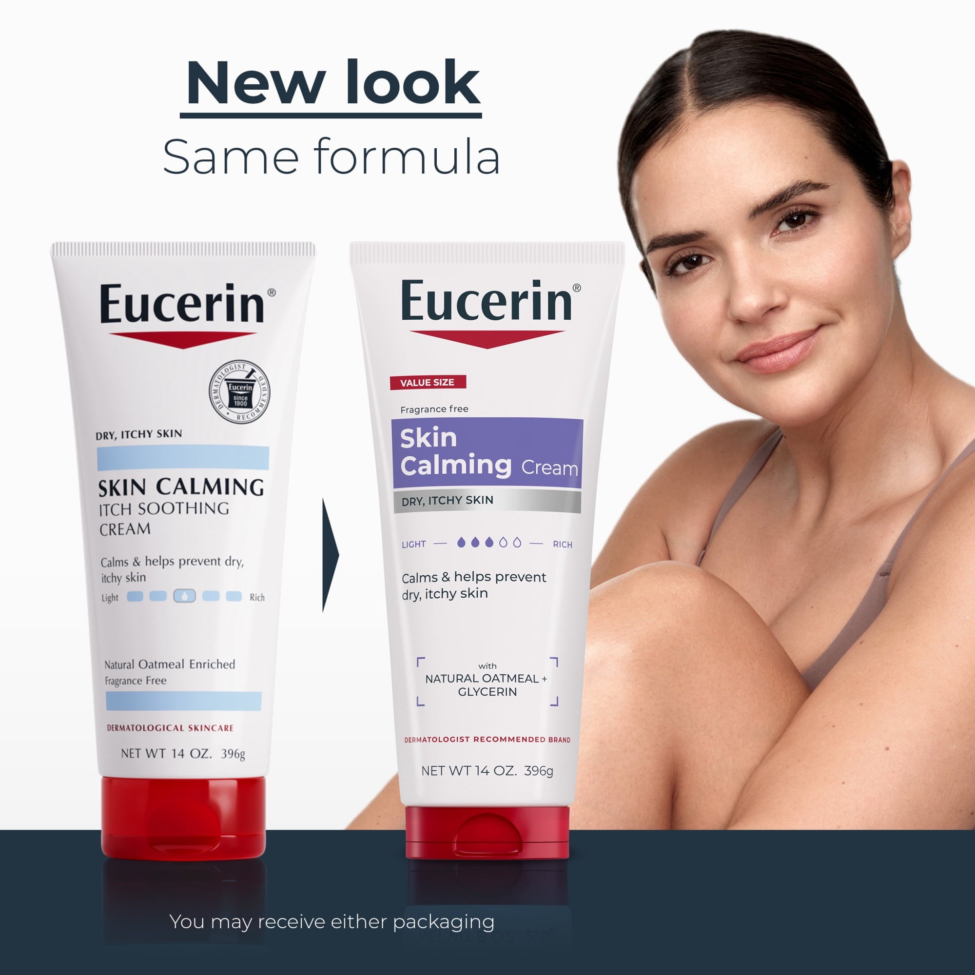 Eucerin Skin Calming Body Cream for Dry, Itchy Skin with Soothing Oatmeal, Fragrance Free, 14 oz