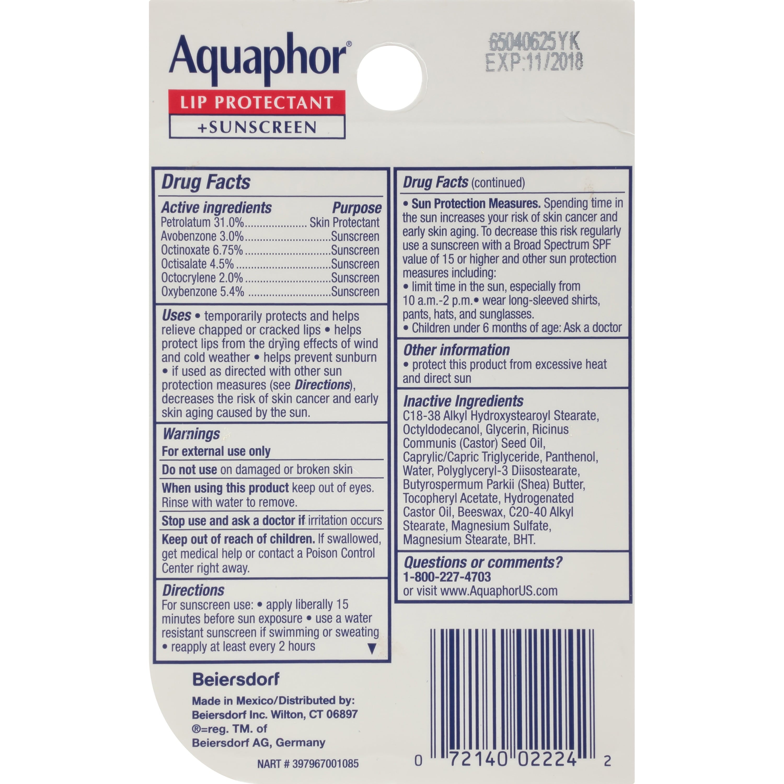 Aquaphor Lip Repair & Protect SPF 30 Dual Pack, 2 - 0.35 Ounce Tubes