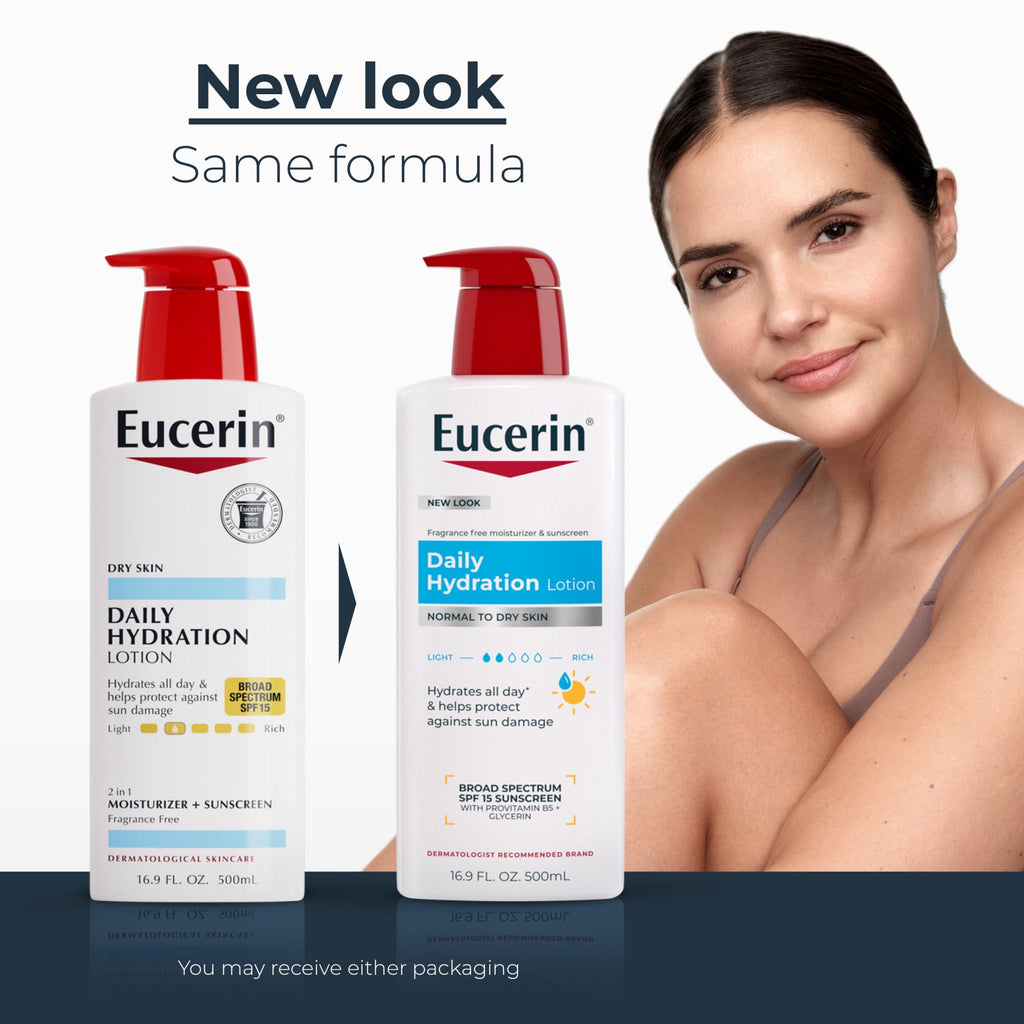 Eucerin Daily Hydration Body Lotion for Dry Skin with SPF 15, Moisturizer + Sunscreen, 16.9 fl oz