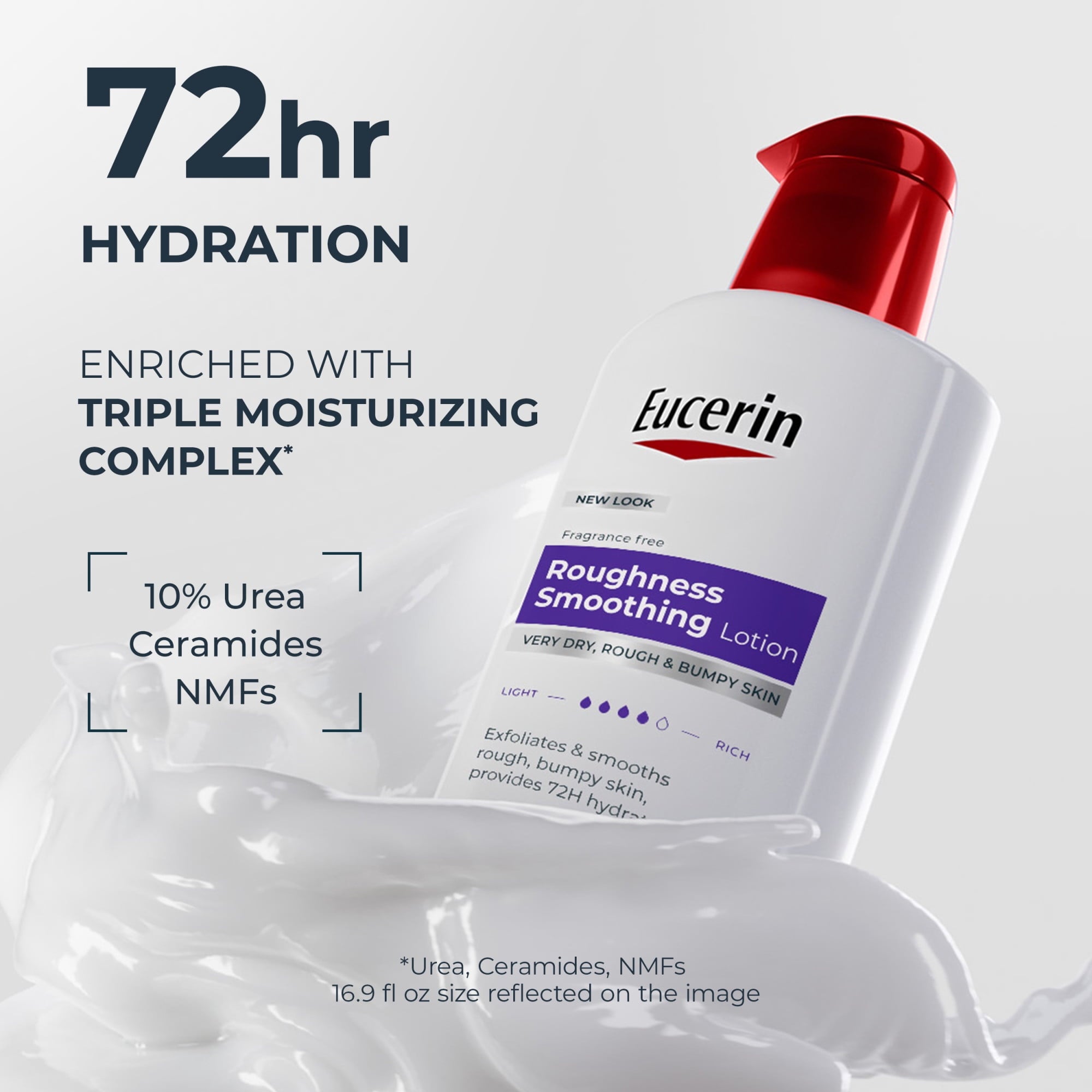 (3 pack) Eucerin Roughness Smoothing Body Lotion for Dry, Rough Skin, 16.9 fl oz Bottle