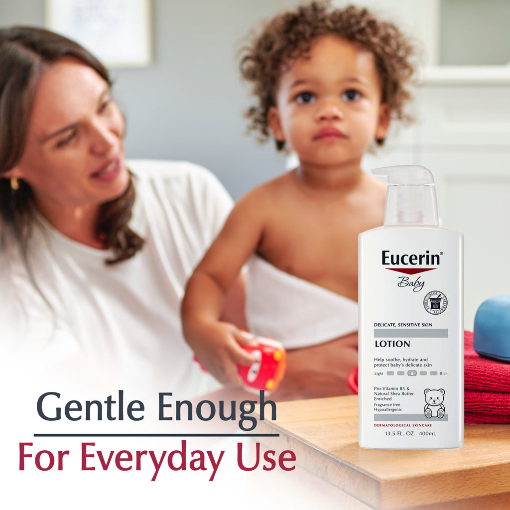Eucerin Baby Lotion with Provitamin B5 and Shea Butter, Hypoallergenic, Fragrance Free, 13.5 fl oz