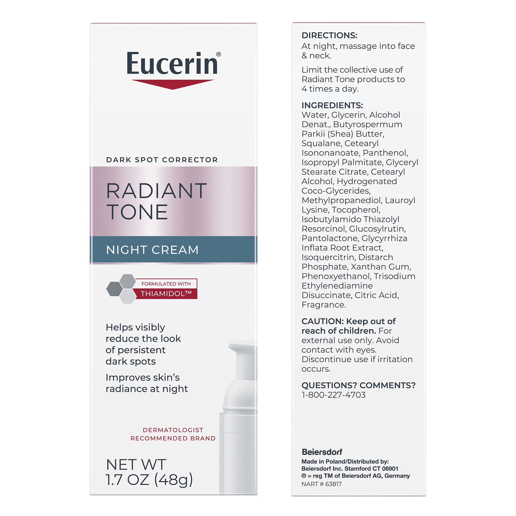 Eucerin Radiant Tone Night Cream, Dark Spot Corrector with Thiamidol, 1.7 oz