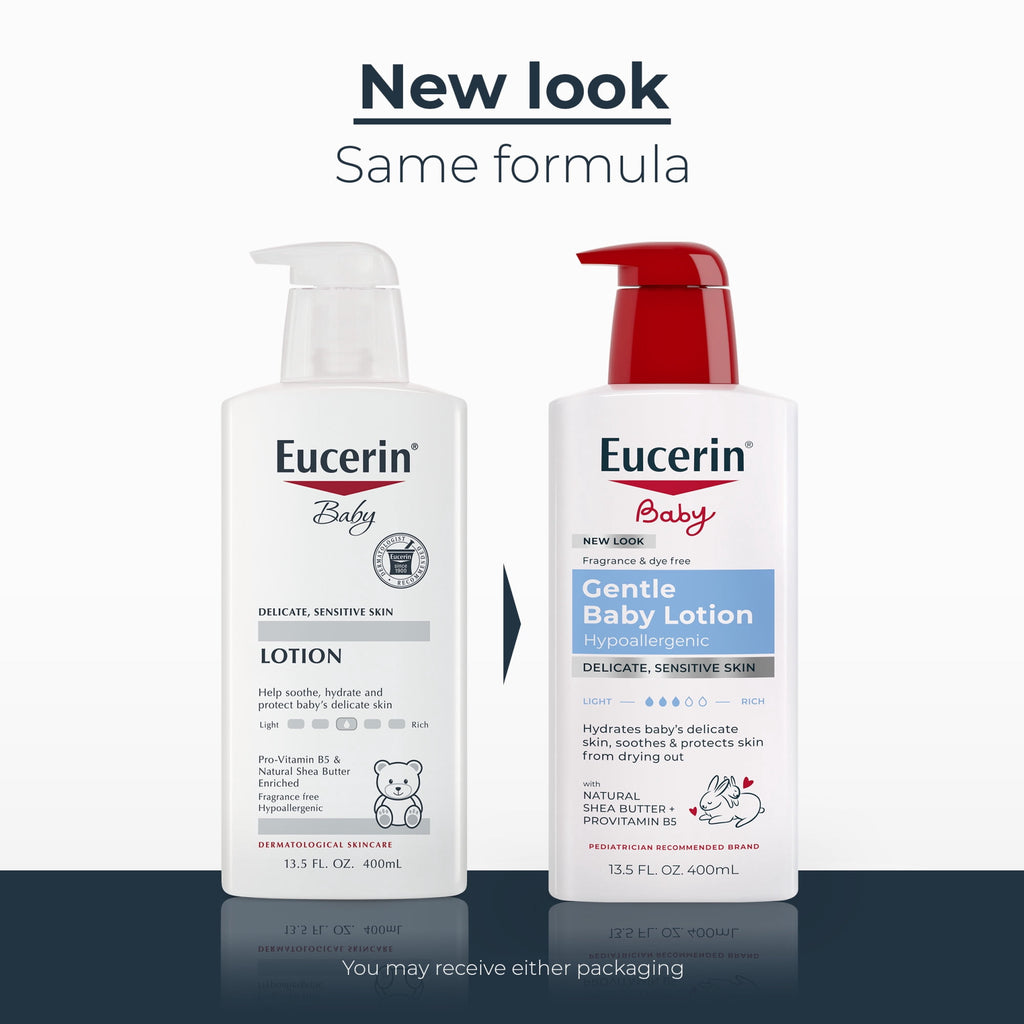 Eucerin Baby Lotion with Provitamin B5 and Shea Butter, Hypoallergenic, Fragrance Free, 13.5 fl oz