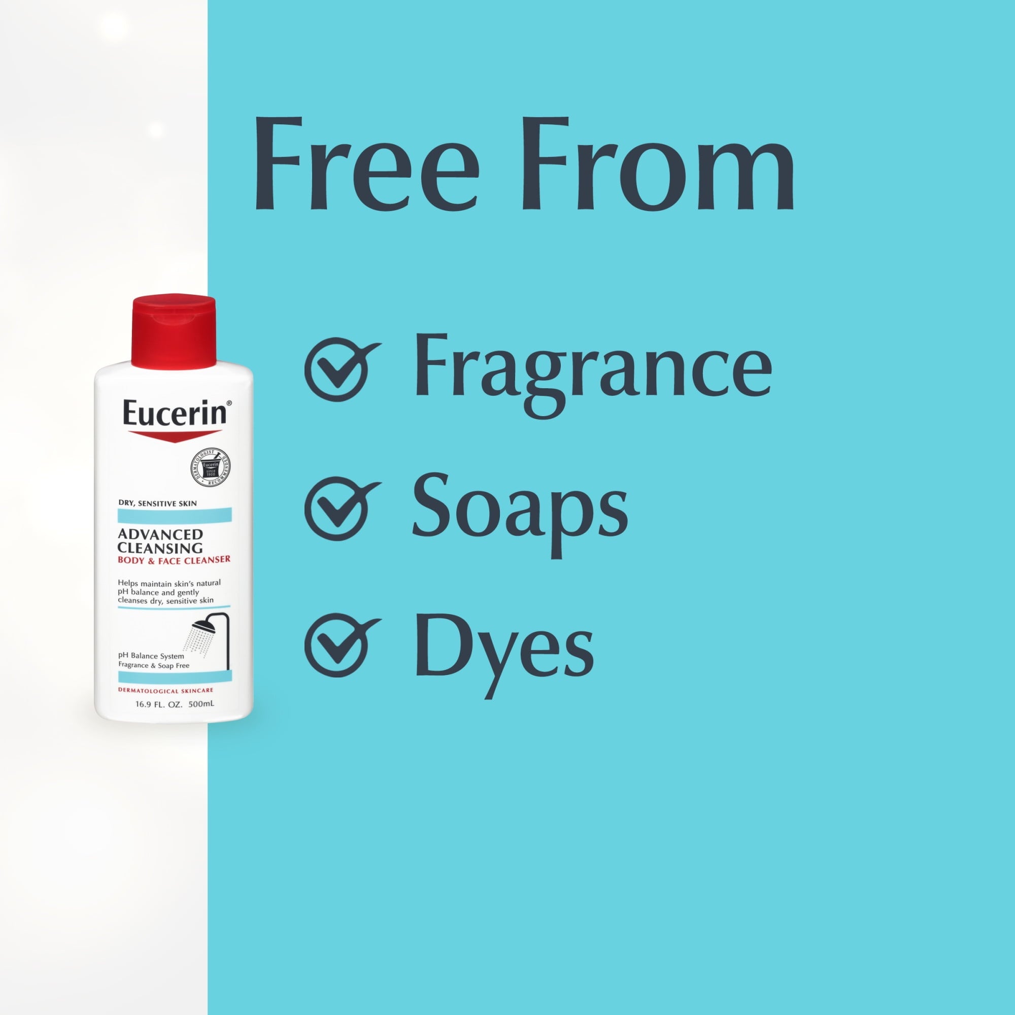 Eucerin Advanced Repair Cleansing Body and Face Cleanser for Normal to Dry, Sensitive Skin, 16.9 fl oz Bottle