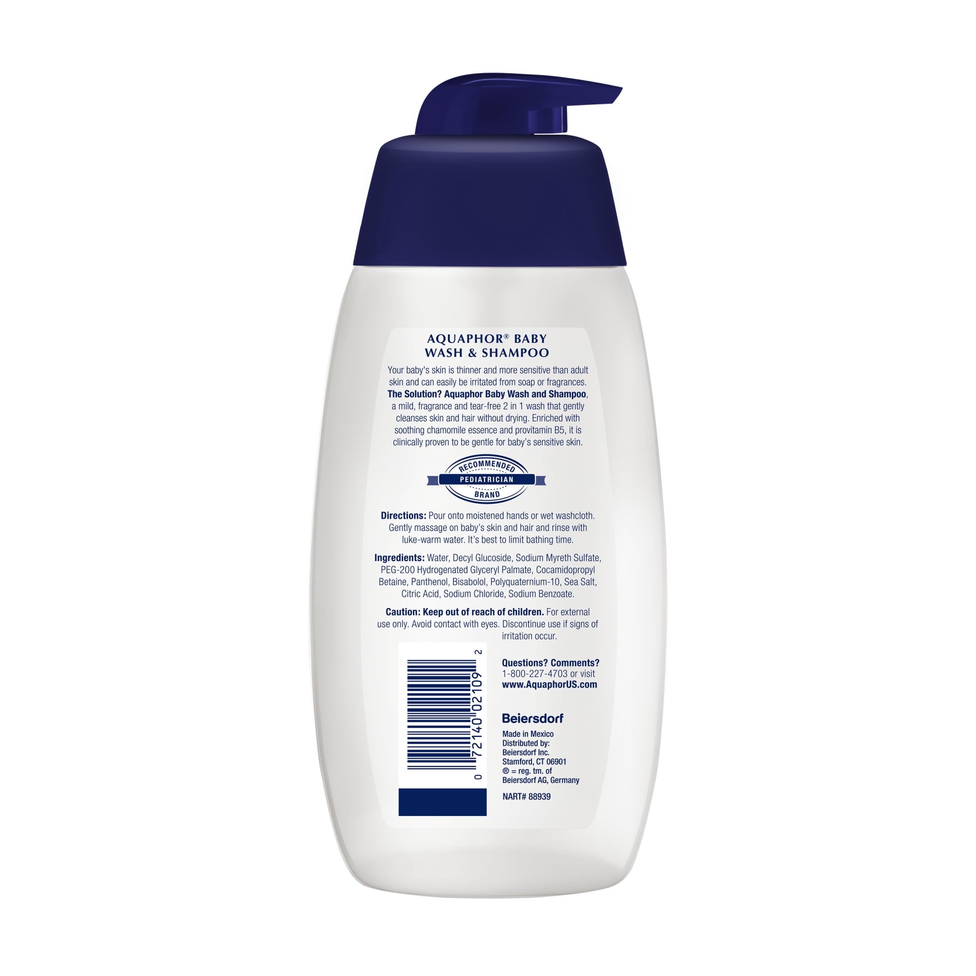 Aquaphor Baby Wash & Shampoo, Fragrance Free and Tear Free for Baby's Sensitive Skin, 16.9 fl oz
