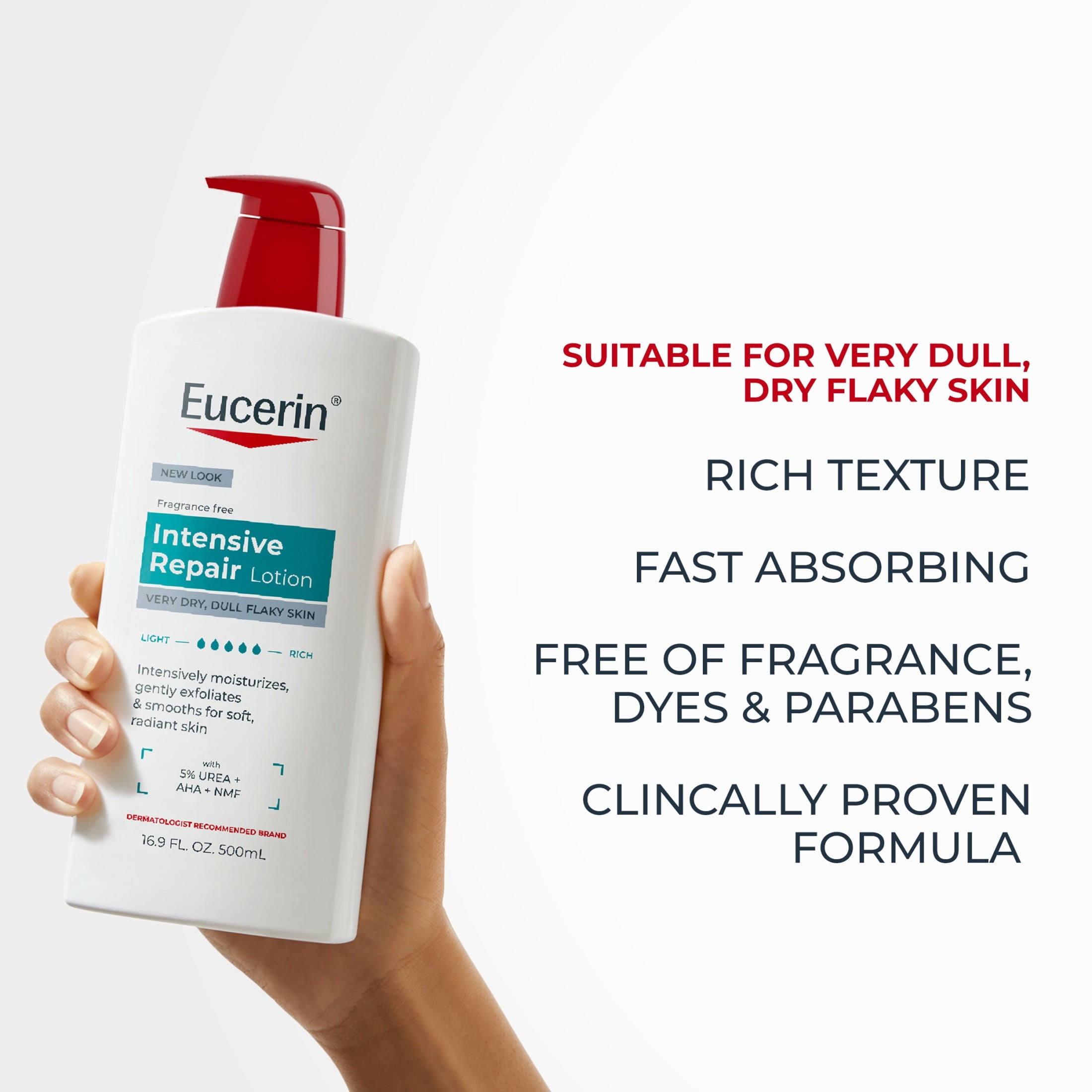 Eucerin Intensive Repair Body Lotion for Dry, Flaky Skin, 16.9 fl oz Pump Bottle