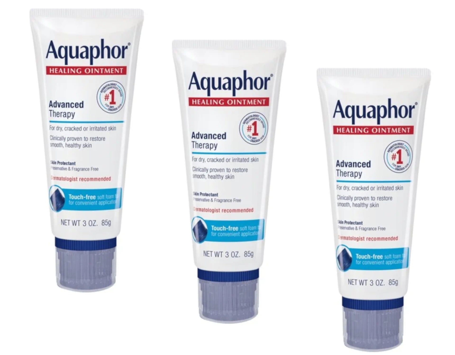 Aquaphor Healing Ointment Advanced Therapy Skin Protectant Touch-Free Applicator, 3 oz. - Pack of 3