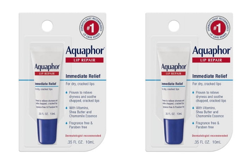 Aquaphor Lip Repair Ointment Tube, Immediate Relief - 0.35 Oz, 2 Pack