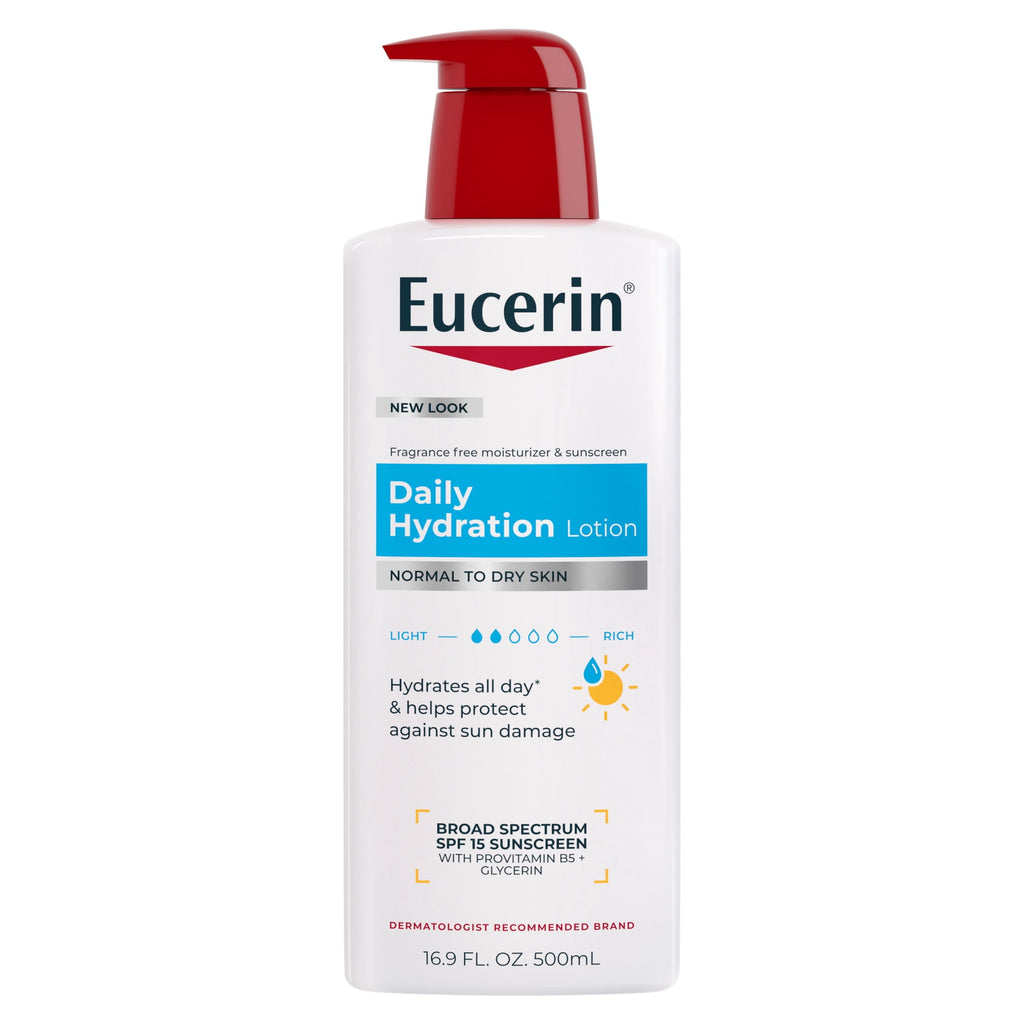 Eucerin Daily Hydration Body Lotion for Dry Skin with SPF 15, Moisturizer + Sunscreen, 16.9 fl oz