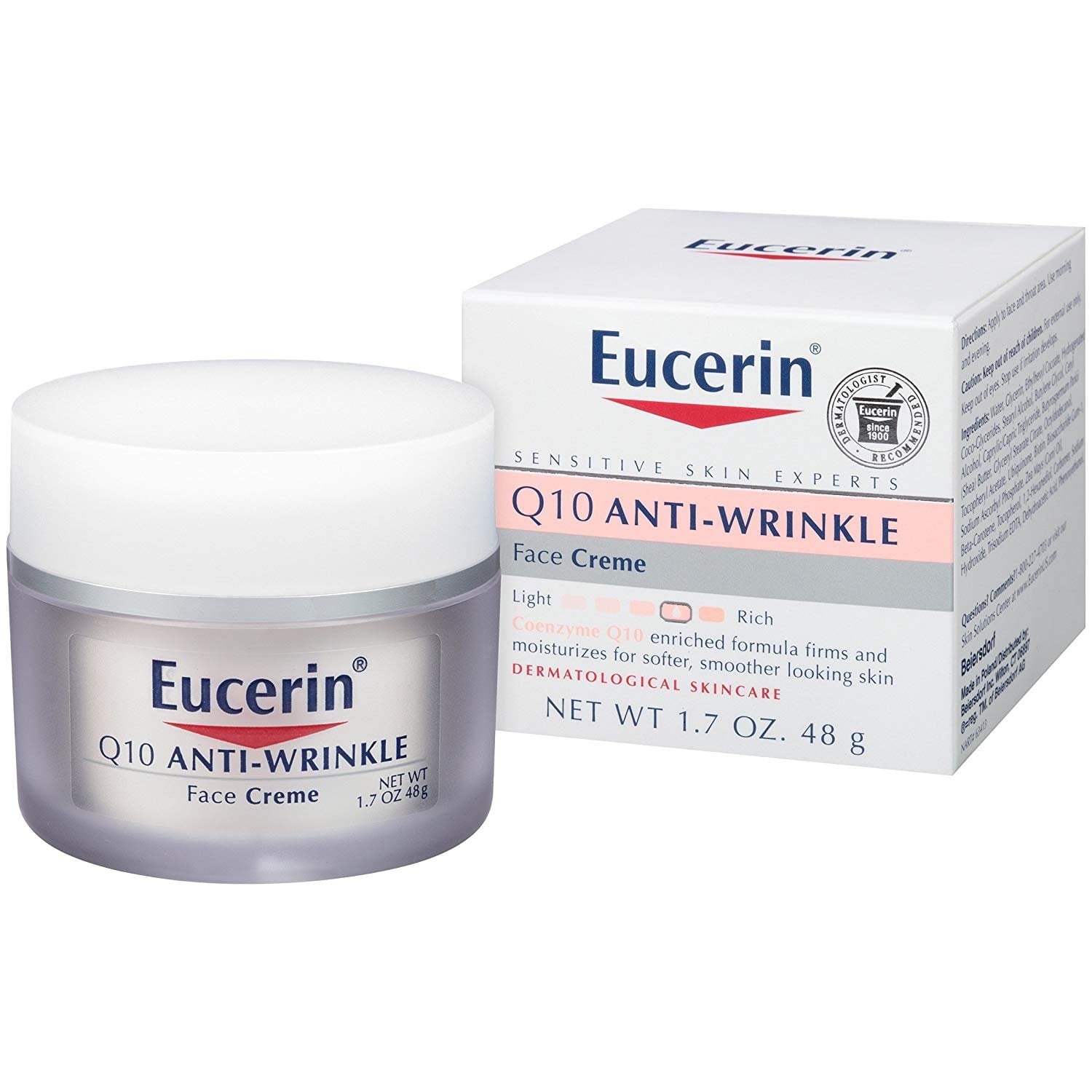 Eucerin Q10 Anti-Wrinkle Face Creme, Unscented, 1.7 oz (5 pack) (Bundle)