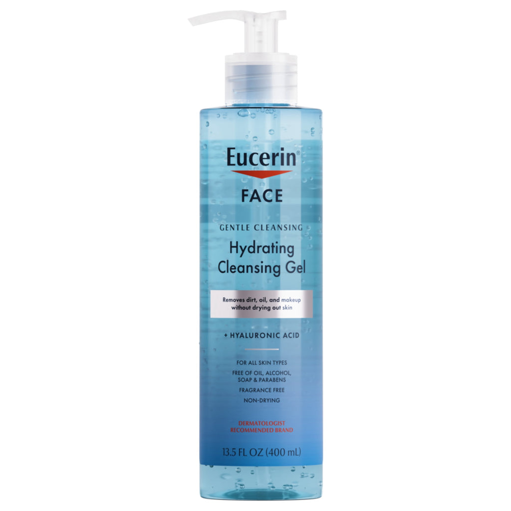 Eucerin Face Hydrating Cleansing Gel Facial Cleanser with Hyaluronic Acid, Makeup Remover, 13.5 fl oz