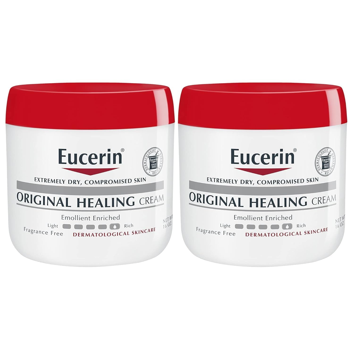 Eucerin Original Healing Cream, ZS23 Fragrance Free Body Cream for Dry Skin, 2 Pack of 16 Oz Jars