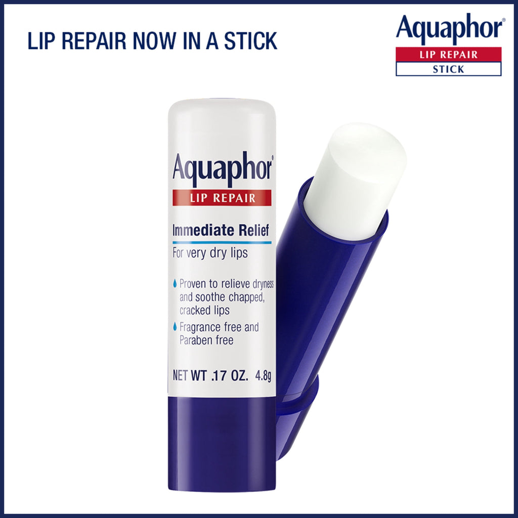 (3 pack) Aquaphor Lip Repair Balm Stick for Dry Chapped Lips with Shea Butter, 0.17 oz