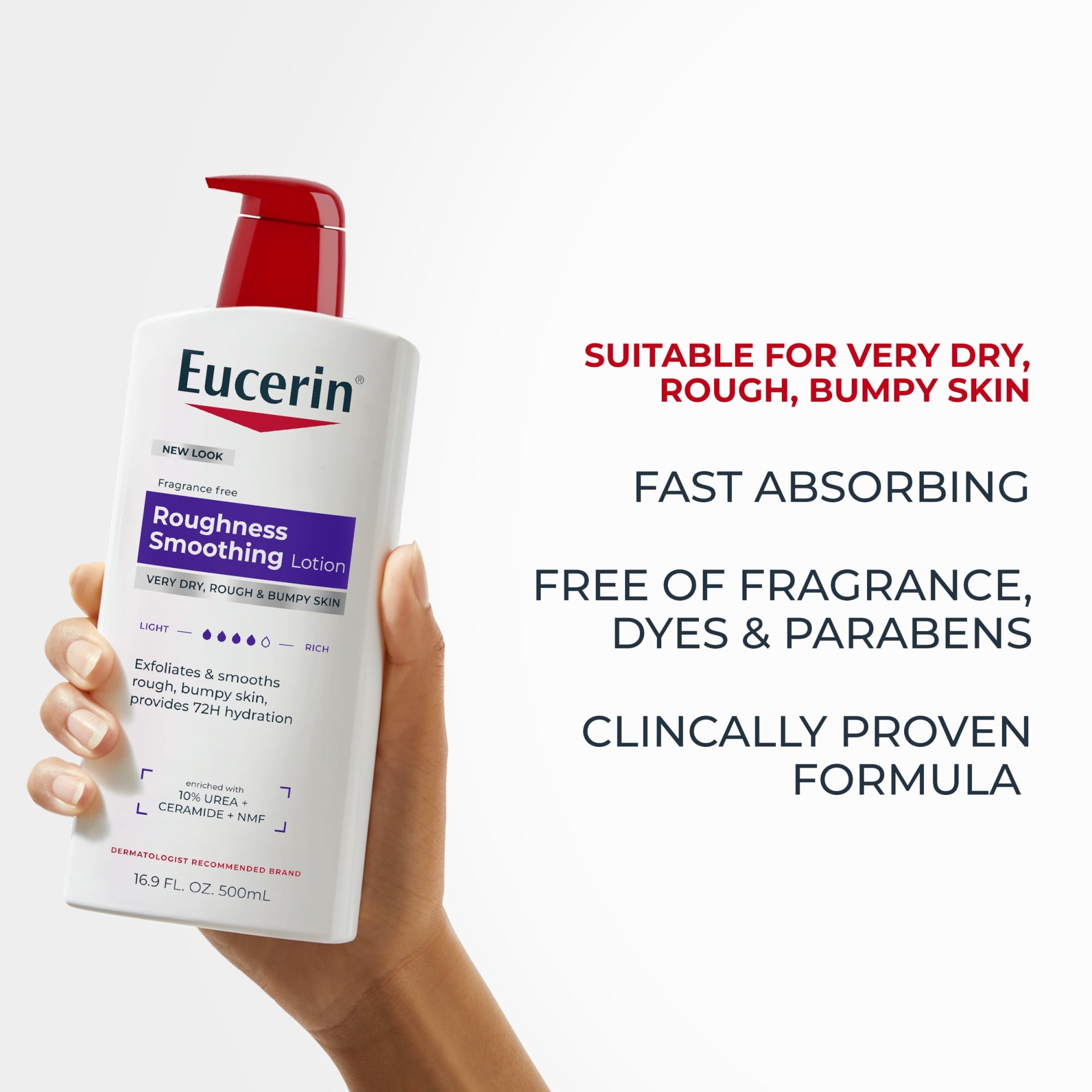 (3 pack) Eucerin Roughness Smoothing Body Lotion for Dry, Rough Skin, 16.9 fl oz Bottle