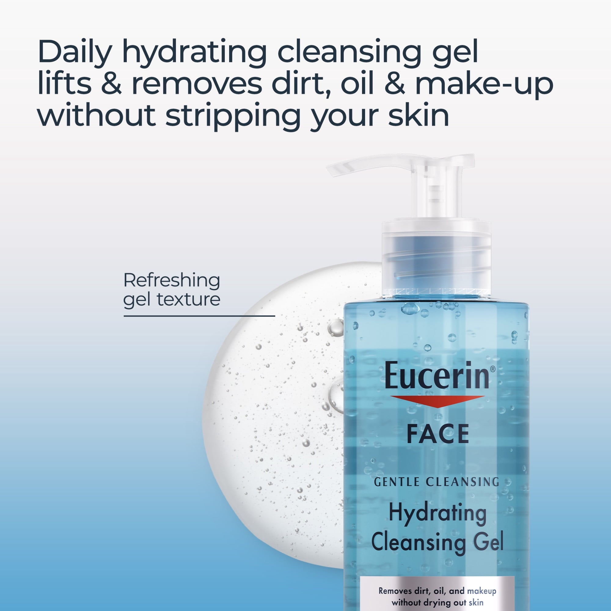 Eucerin Face Hydrating Cleansing Gel Facial Cleanser with Hyaluronic Acid, Makeup Remover, 13.5 fl oz