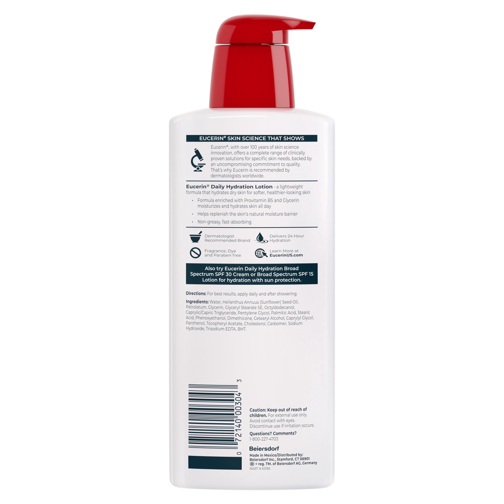 Eucerin Daily Hydration Body Lotion, Unscented Body Lotion, 16.9 fl oz Pump Bottle