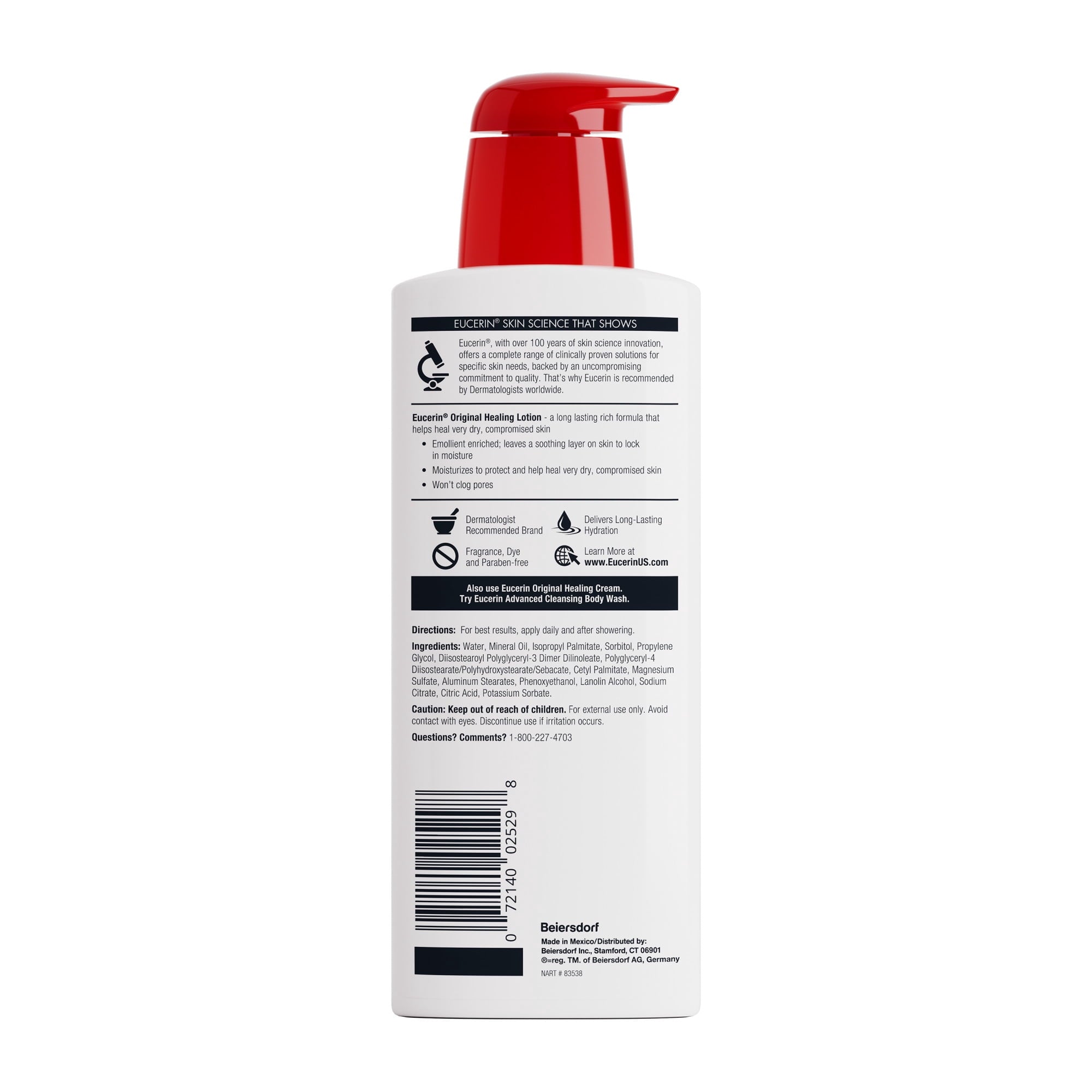 Eucerin Original Healing Body Lotion, for Sensitive Skin, Fragrance Free, 16.9 fl oz Bottle