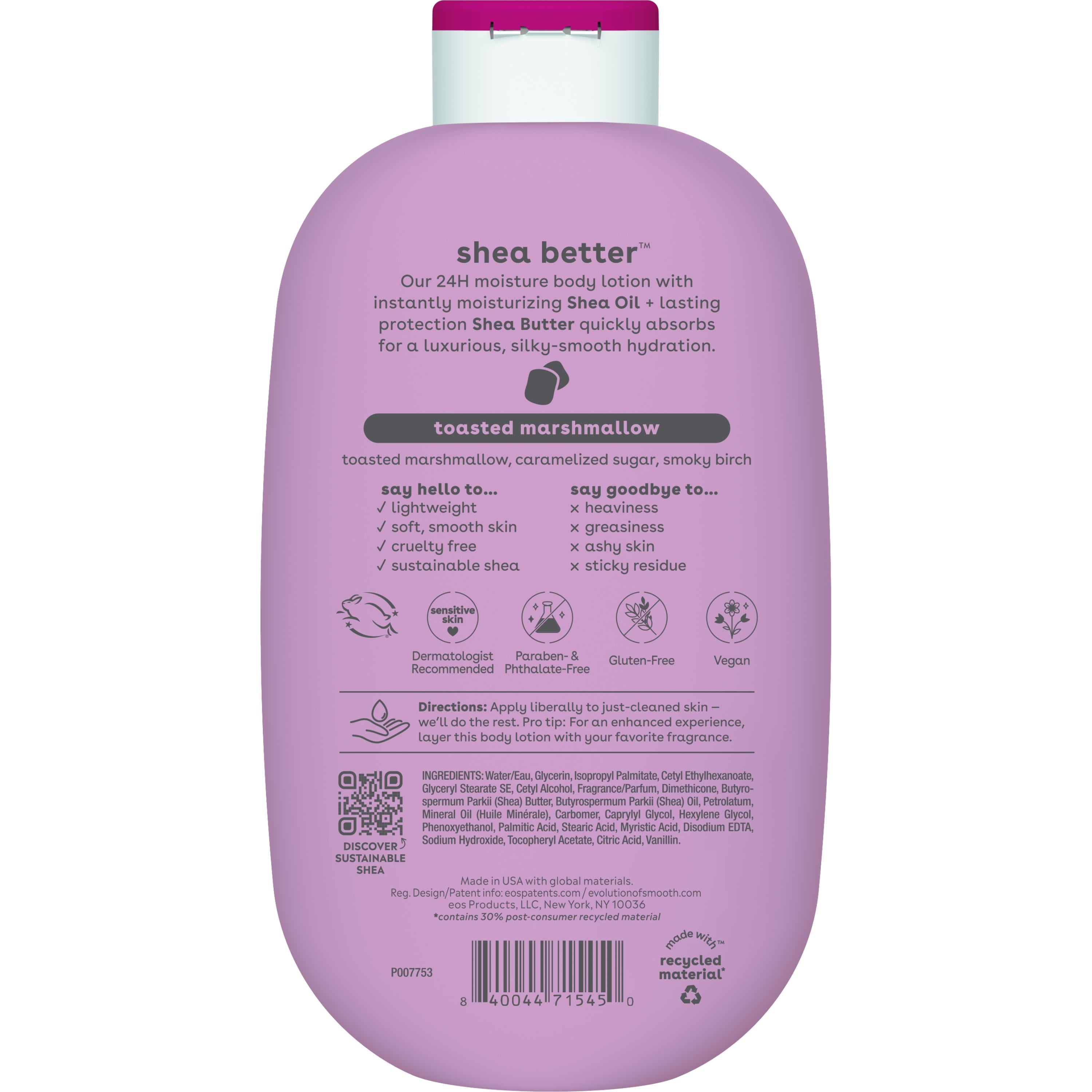 eos Shea Better Toasted Marshmallow Body Lotion for Dry Skin, 16 fl oz